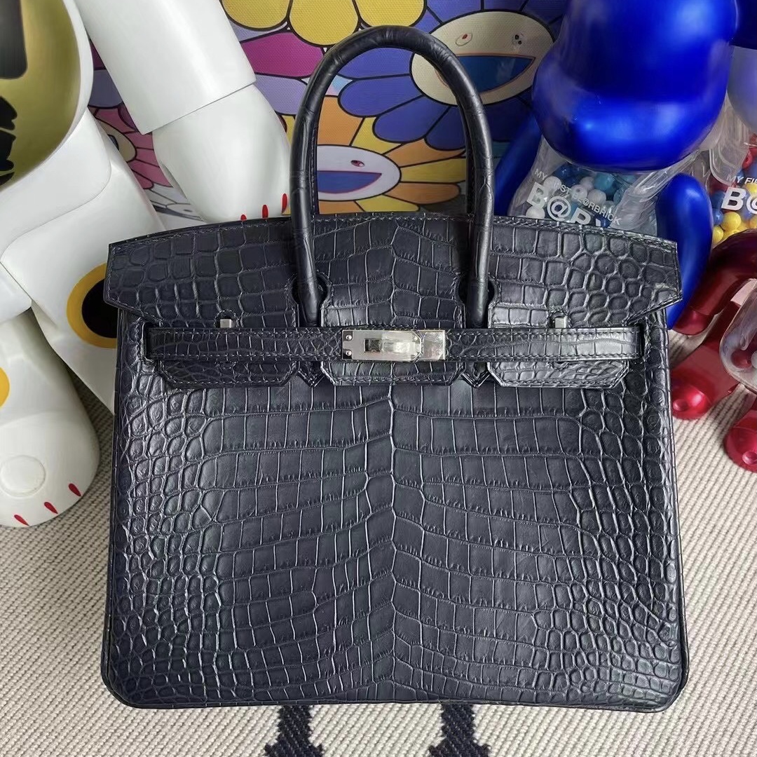 愛馬仕鉑金包25寸專櫃價格 Hermes Birkin 25cm 78 Bleu Marine 靛藍色尼羅鱷魚