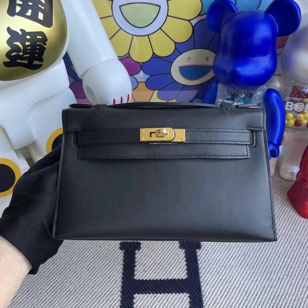 愛馬仕迷你凱莉包一代價格 Hermes MiniKelly Pochette Swift 89 Noir黑色