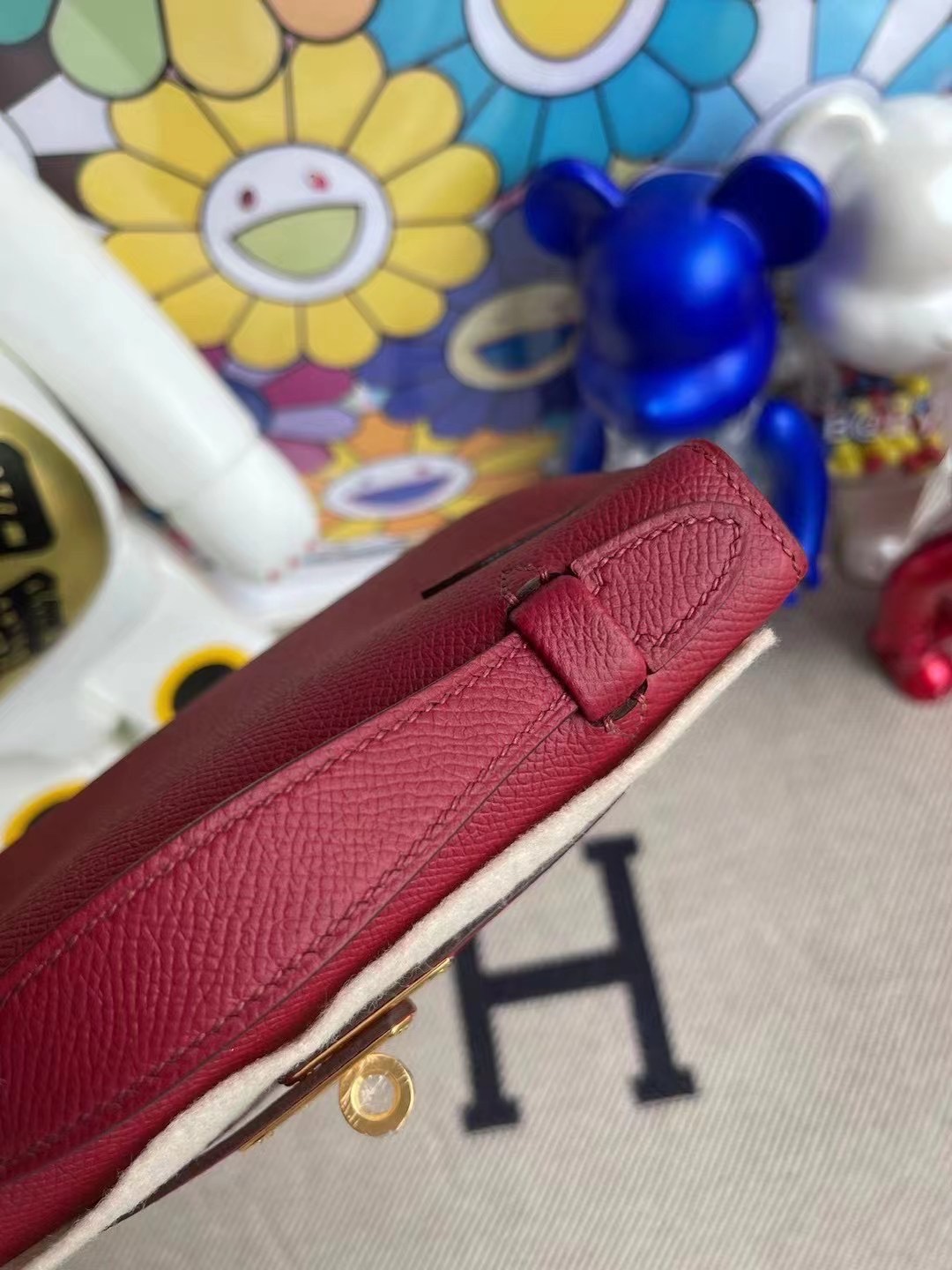Hermes MiniKelly Pochette Epsom K1 Rouge Great 石榴紅 金扣