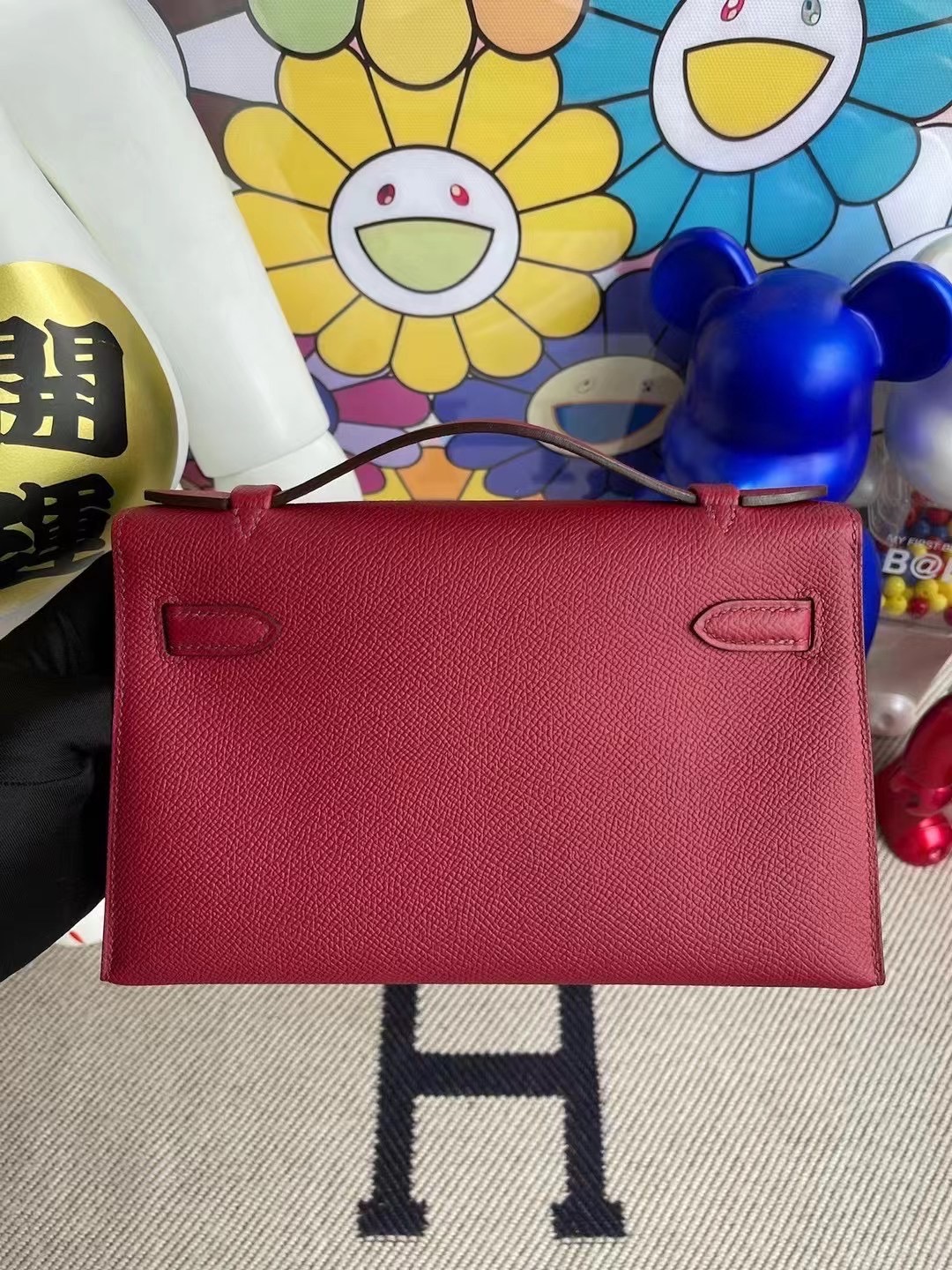 Hermes MiniKelly Pochette Epsom K1 Rouge Great 石榴紅 金扣