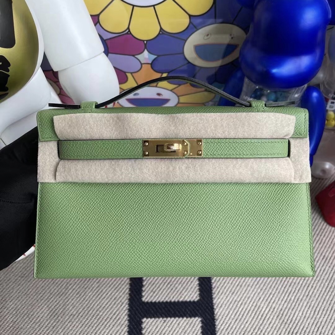 Hermes MiniKelly Pochette Epsom 3I Vert Criquet 牛油果綠 蟋蟀綠 金扣