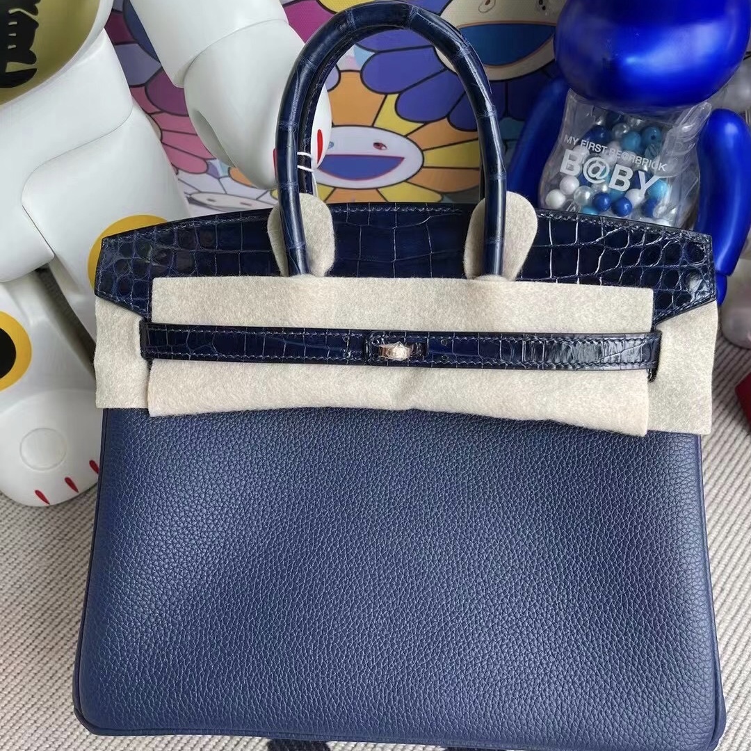 Hermes Birkin 25cm Touch Togo 73 Blue sapphire寶石藍尼羅鱷魚 玫瑰金扣