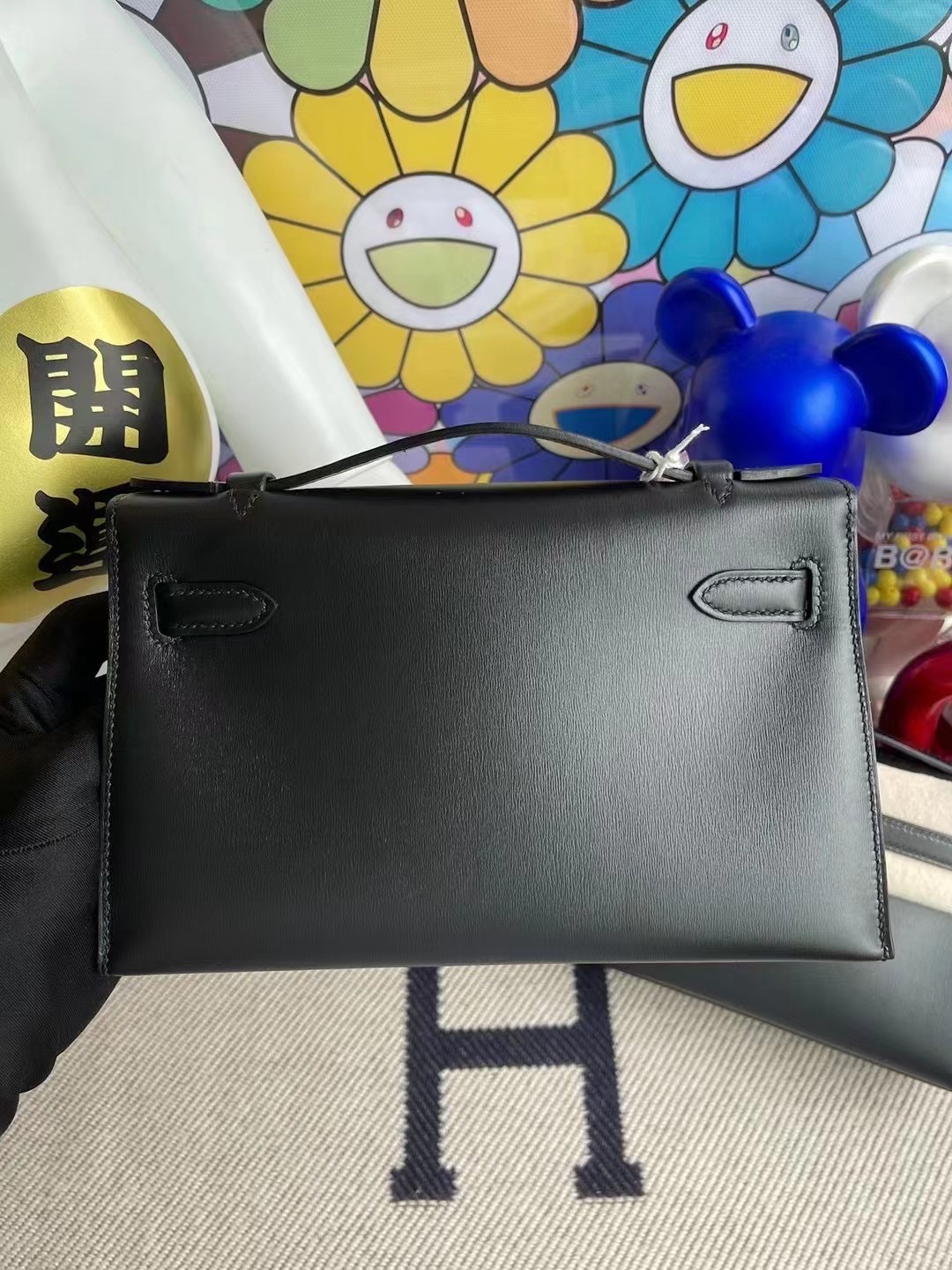 Hermes MiniKelly Pochette Box CK89 Noir 黑色 金扣全手工蜜蠟線縫製