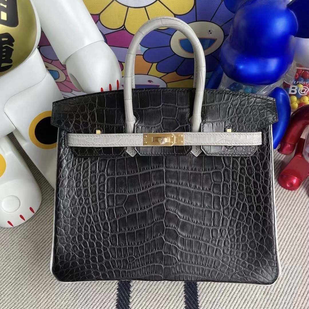 Hermes Birkin 25cm HSS美洲鱷魚89 Noir黑色 80 Gris Perle珍珠灰磨砂金扣