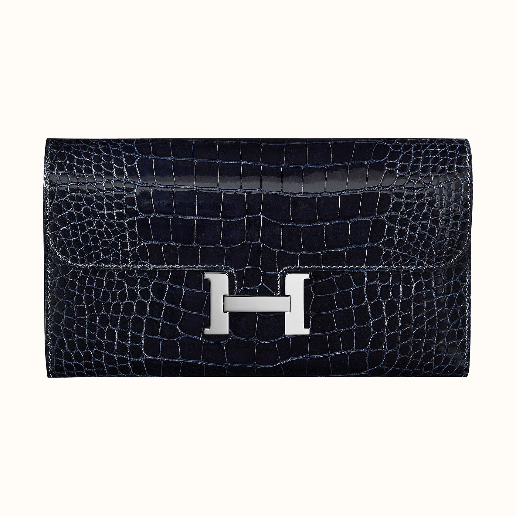 Hermes Constance long wallet CK78 Bleu Marine Mississippiensis alligator lissé