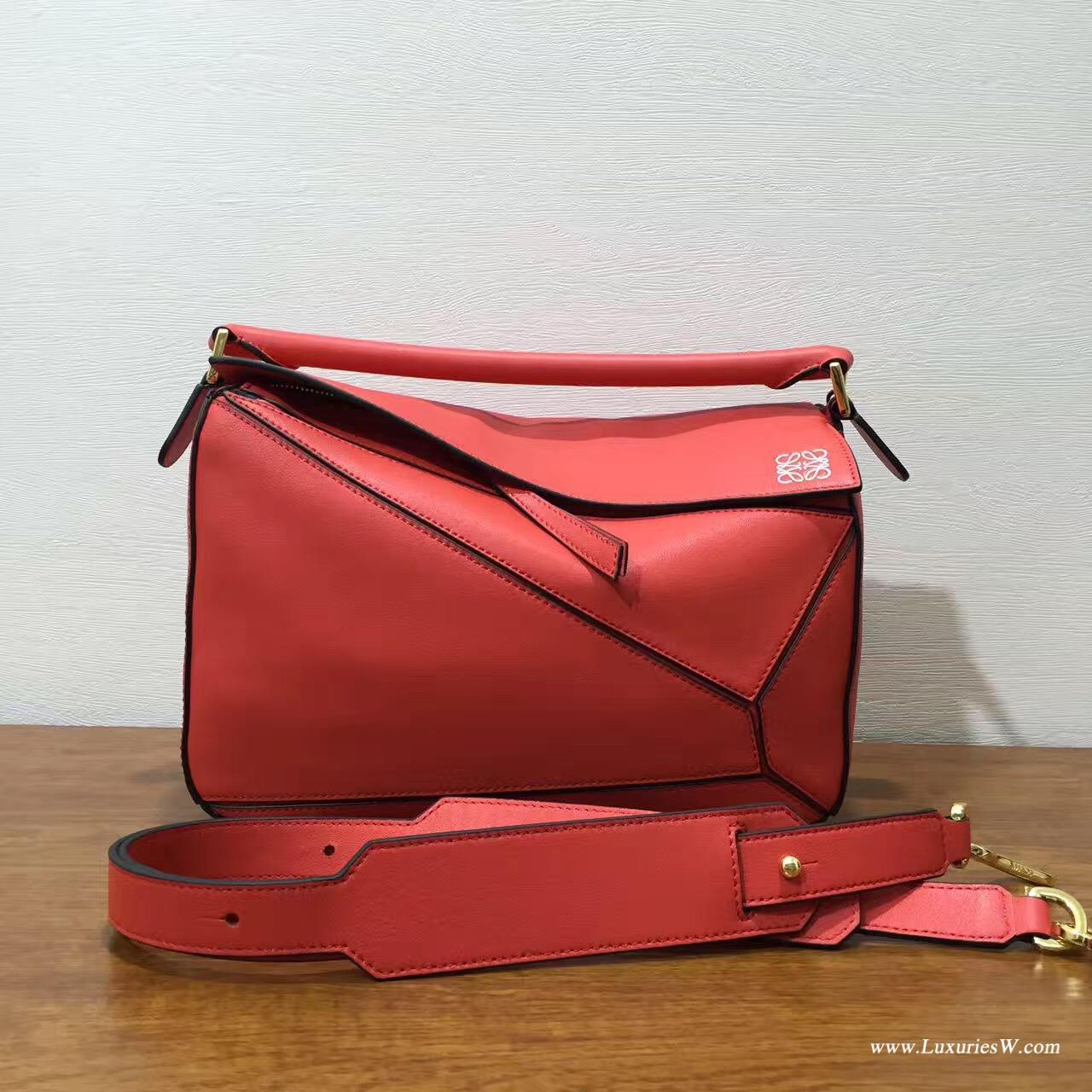 羅意威LOEWE包包 中號 Puzzle Bag  橘红色 30cm 折疊單肩手提幾何包