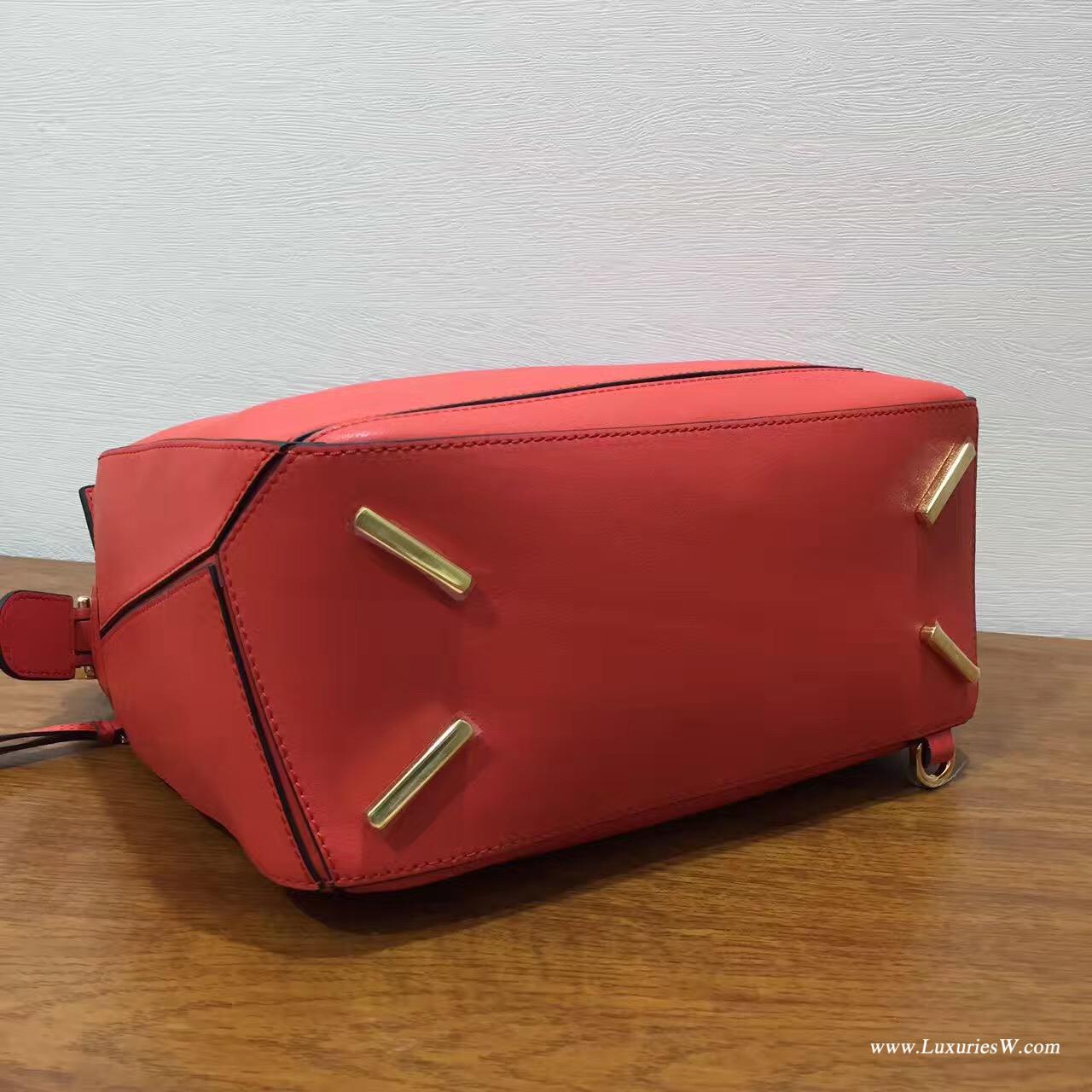 羅意威LOEWE包包 中號 Puzzle Bag  橘红色 30cm 折疊單肩手提幾何包