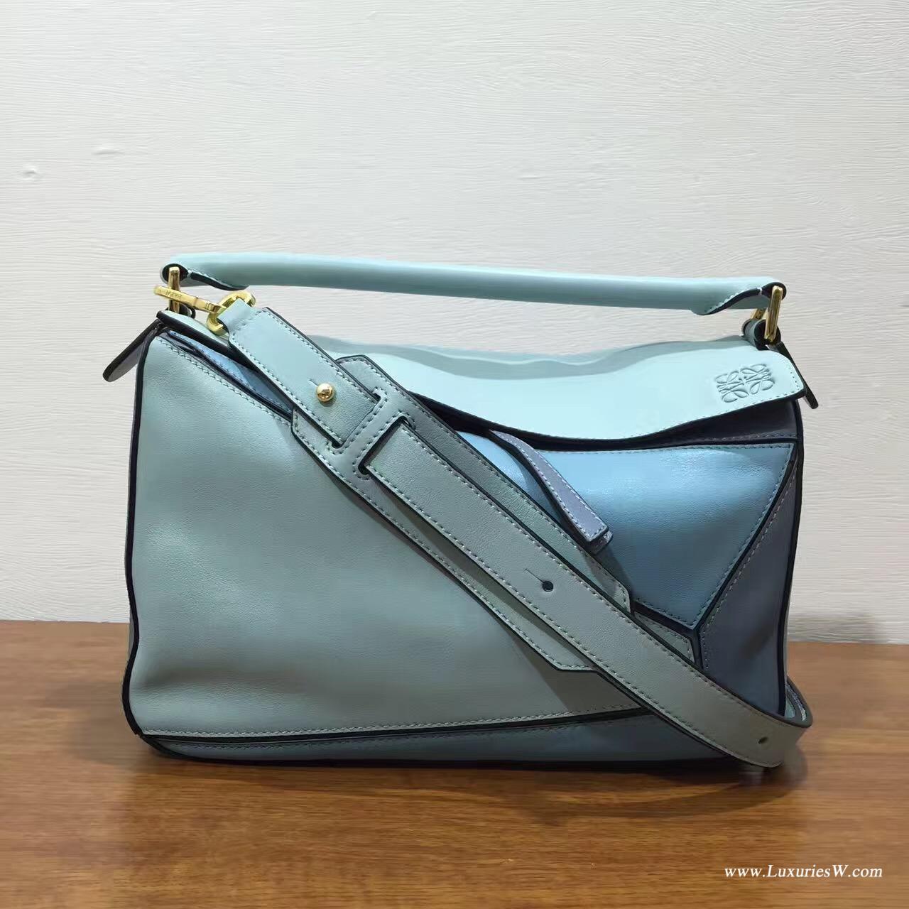 羅意威LOEWE包包 中號 Puzzle Bag 浅蓝色 30cm 折疊單肩手提幾何包