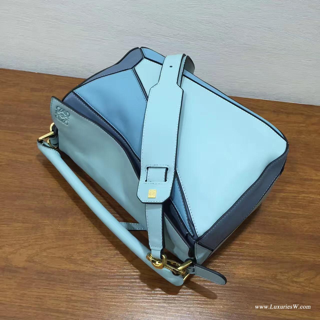 羅意威LOEWE包包 中號 Puzzle Bag 浅蓝色 30cm 折疊單肩手提幾何包