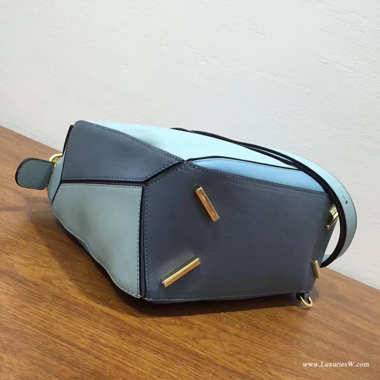 羅意威LOEWE包包 中號 Puzzle Bag 浅蓝色 30cm 折疊單肩手提幾何包