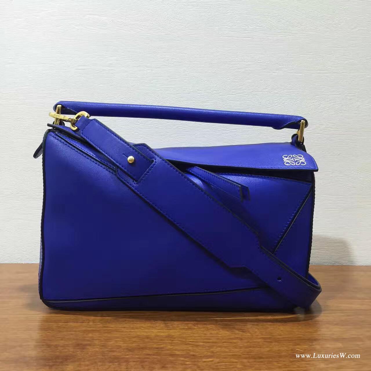 羅意威LOEWE 中號 Puzzle Bag 电光蓝色 30cm折疊單肩手提幾何包