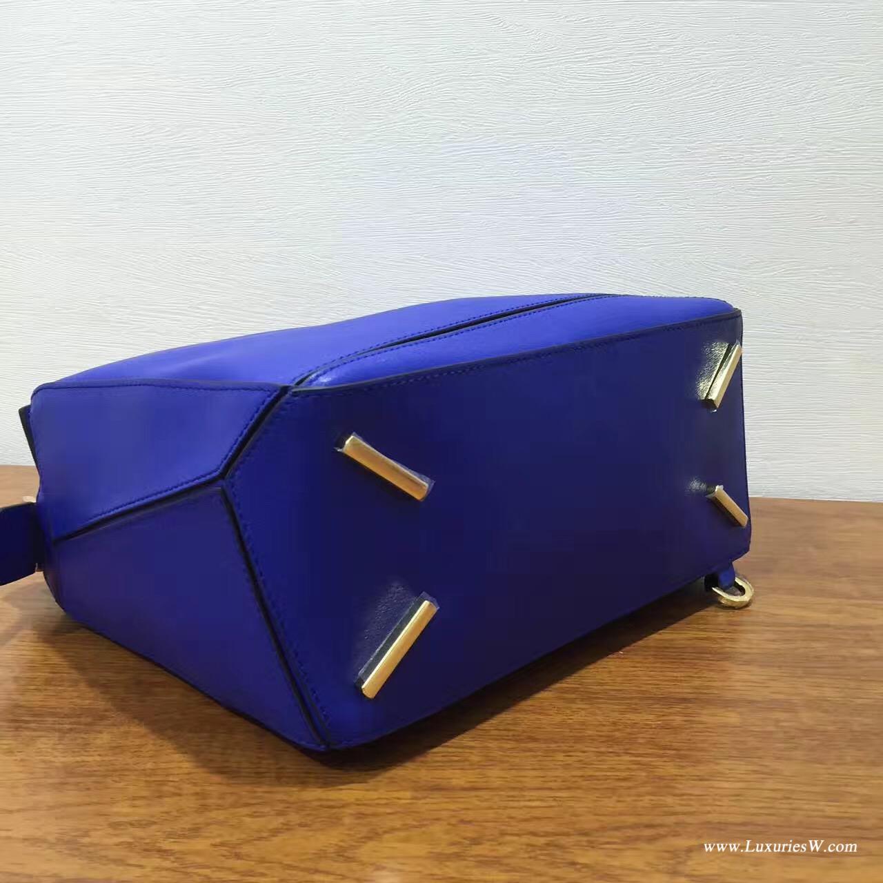羅意威LOEWE 中號 Puzzle Bag 电光蓝色 30cm折疊單肩手提幾何包