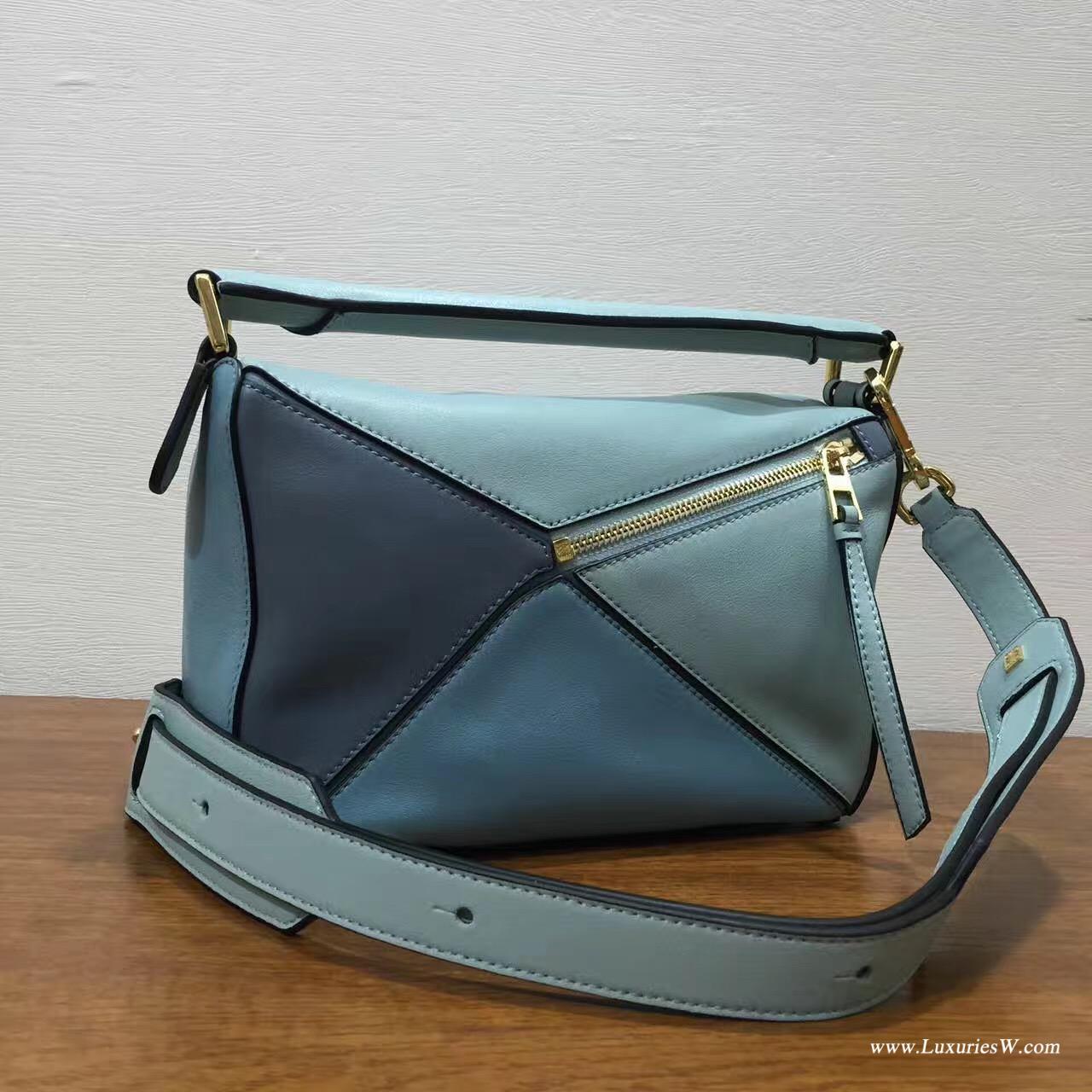 羅意威LOEWE包包 Mini Puzzle Bag 浅蓝色拼色 長方體形狀 折疊幾何包