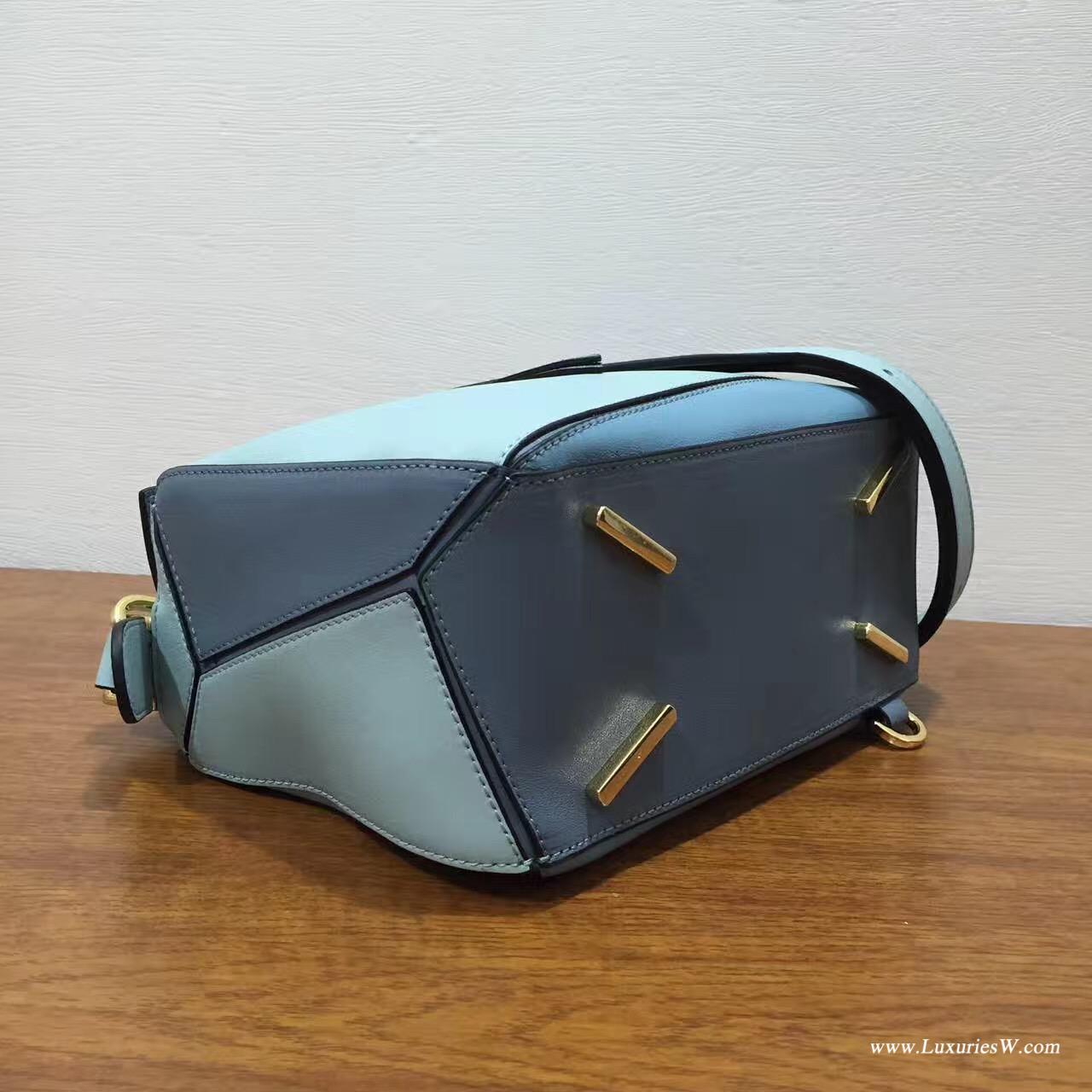 羅意威LOEWE包包 Mini Puzzle Bag 浅蓝色拼色 長方體形狀 折疊幾何包