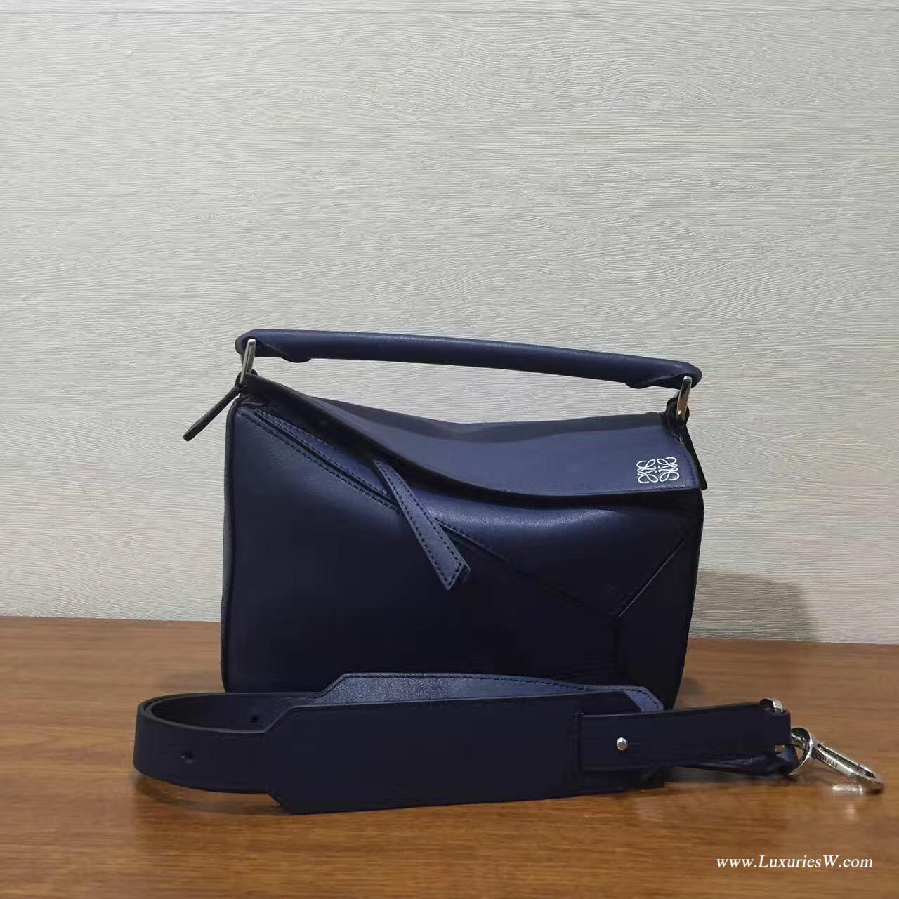 羅意威LOEWE包包 Mini Puzzle Bag 深蓝色 長方體形狀 折疊幾何包