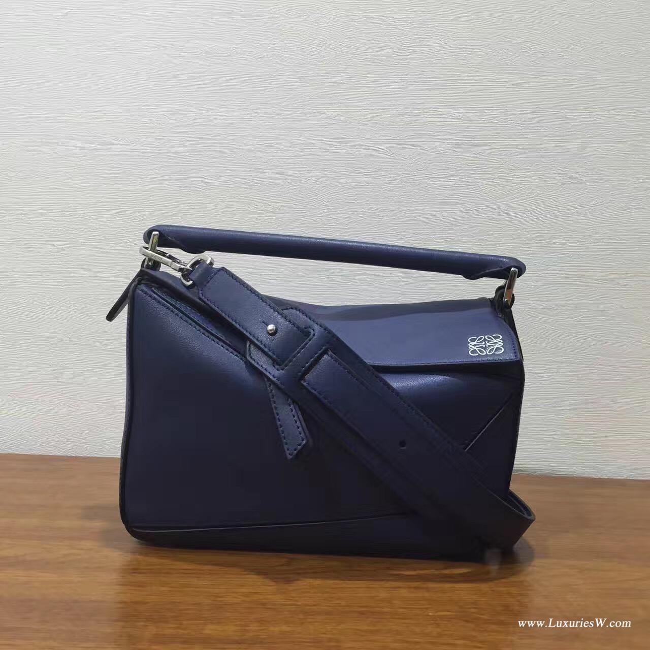 羅意威LOEWE包包 Mini Puzzle Bag 深蓝色 長方體形狀 折疊幾何包