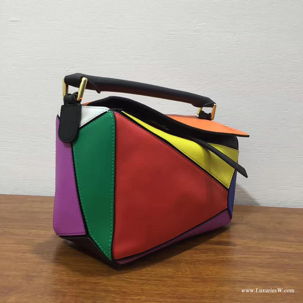 羅意威LOEWE包包 Puzzle Bag 彩虹拼色 長方體形狀 折疊幾何包