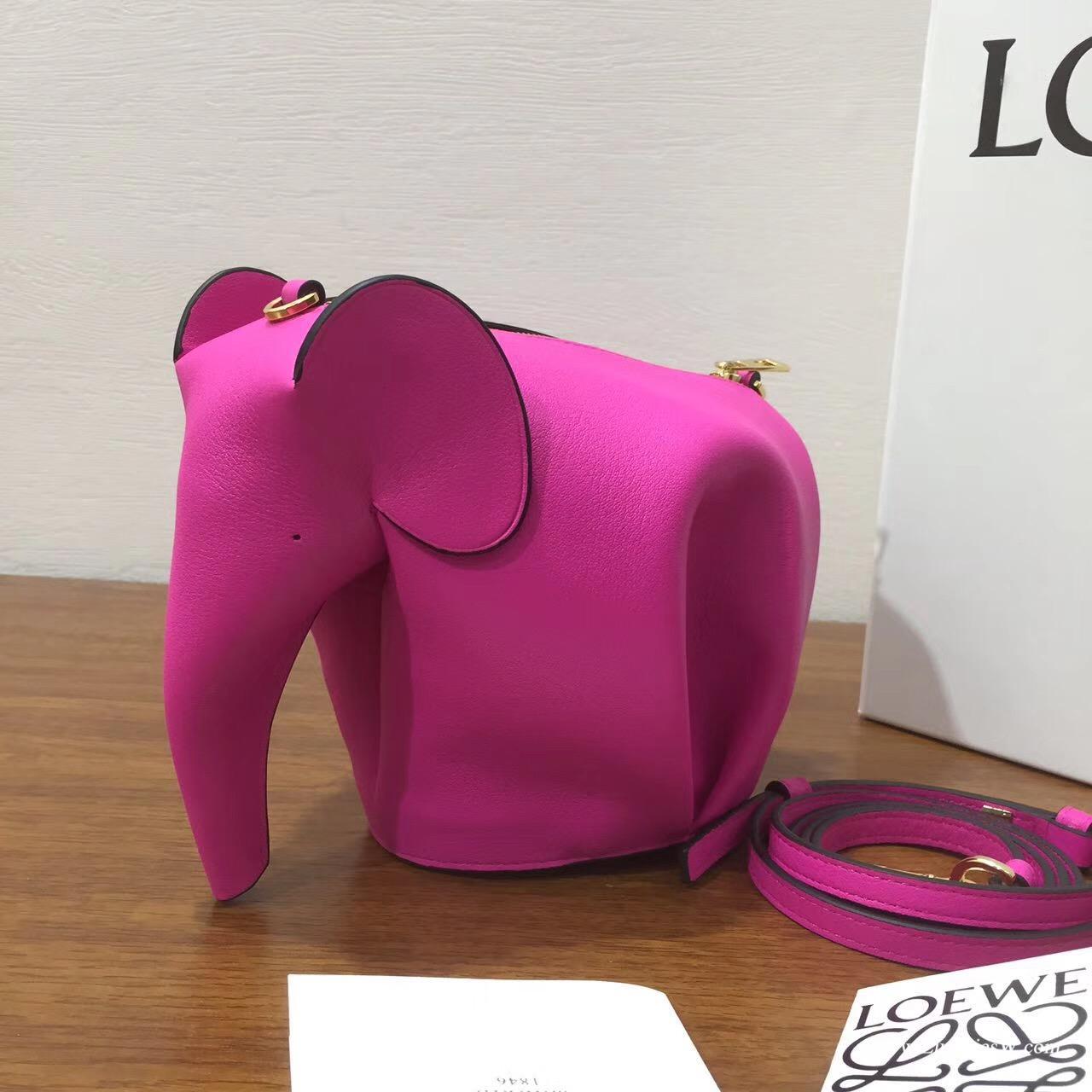 羅意威LOEWE女包 Animales Elephant Mini Bag 桃紅色小牛皮 迷妳包 大象包