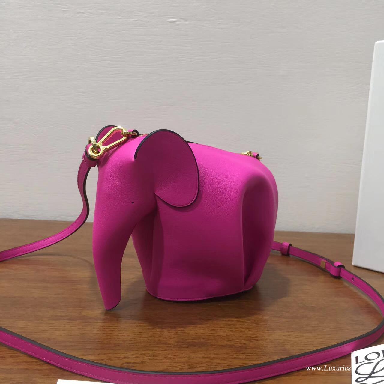 羅意威LOEWE女包 Animales Elephant Mini Bag 桃紅色小牛皮 迷妳包 大象包