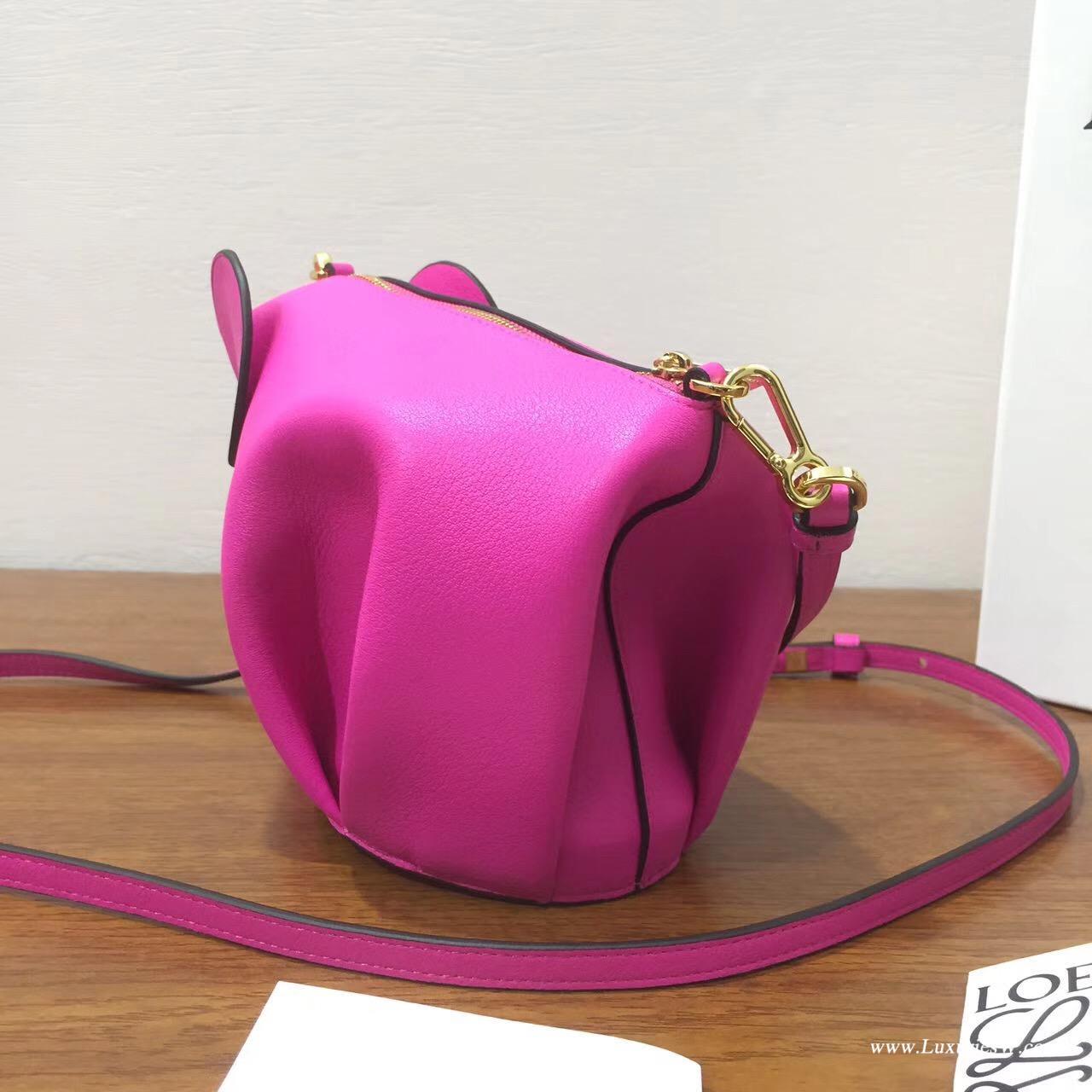 羅意威LOEWE女包 Animales Elephant Mini Bag 桃紅色小牛皮 迷妳包 大象包