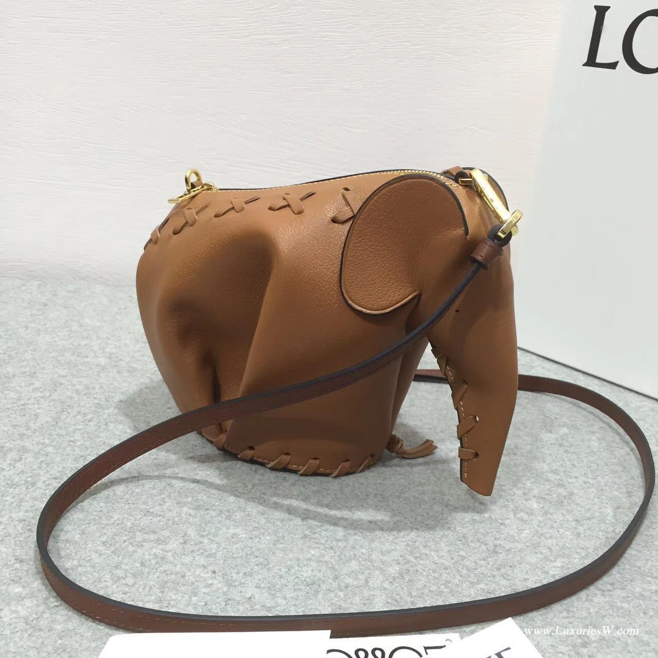 LOEWE女包 Animales Elephant Mini Bag Laced 棕色 形迷妳包小牛皮大象包