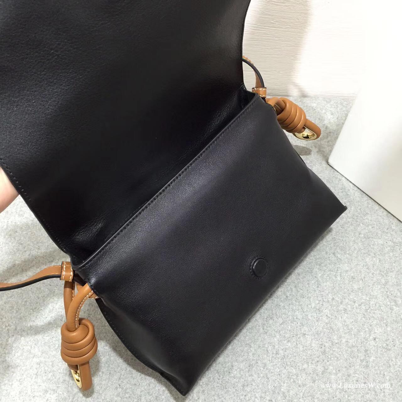 Loewe Flamenco flap Paula's Ibl  s bag黑色拼色小牛皮 印鸚鵡圖案