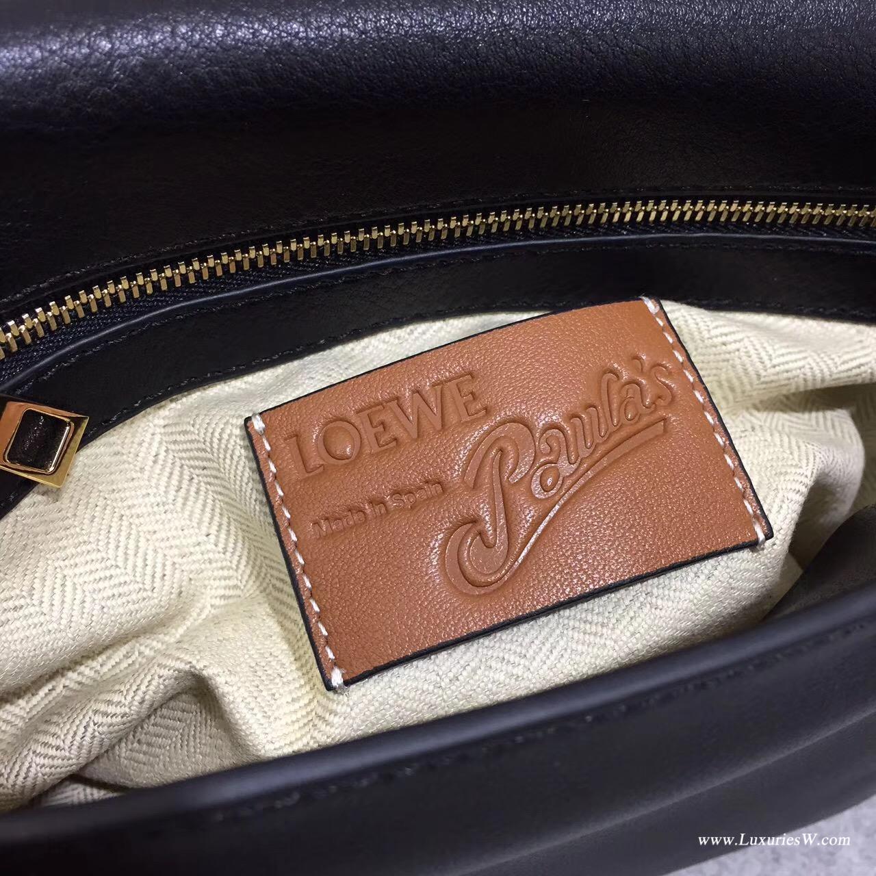 Loewe Flamenco flap Paula's Ibl  s bag黑色拼色小牛皮 印鸚鵡圖案