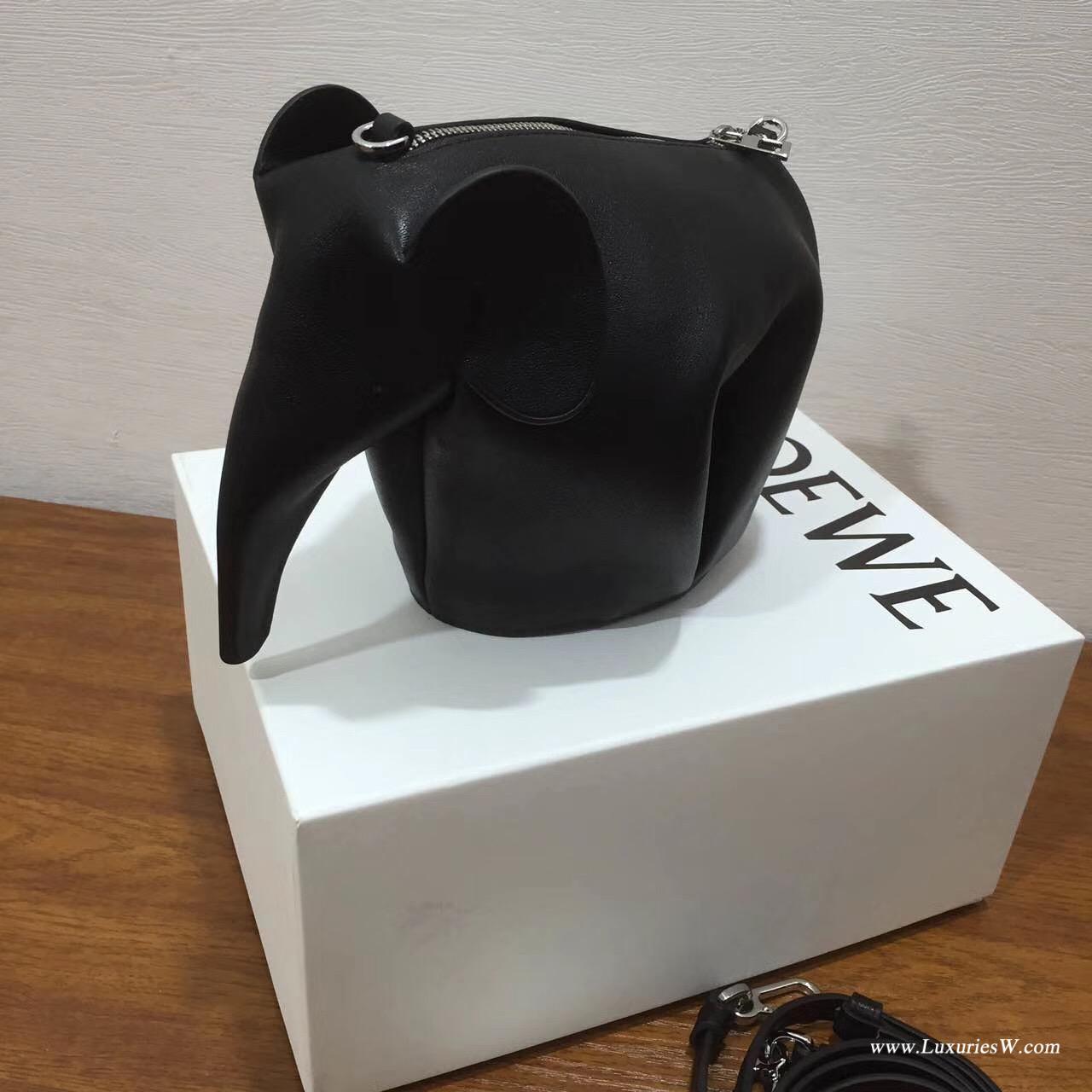 羅意威LOEWE女包 Animales Elephant Mini Bag 迷妳包 小牛皮黑色大象形包