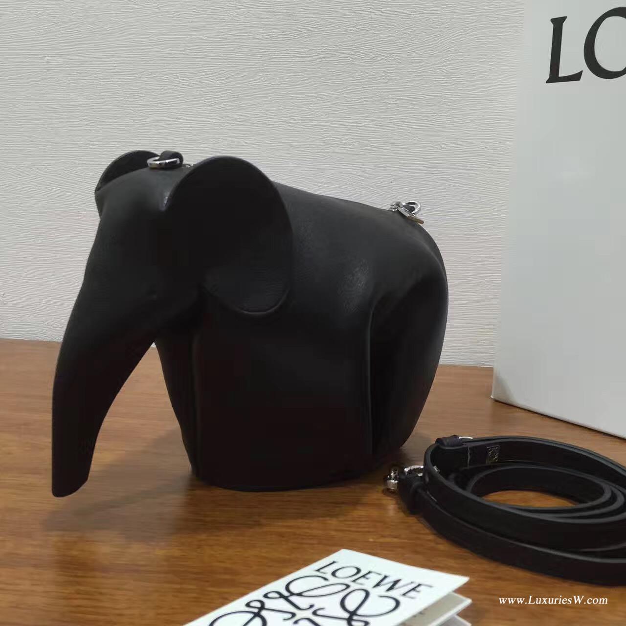 羅意威LOEWE女包 Animales Elephant Mini Bag 迷妳包 小牛皮黑色大象形包