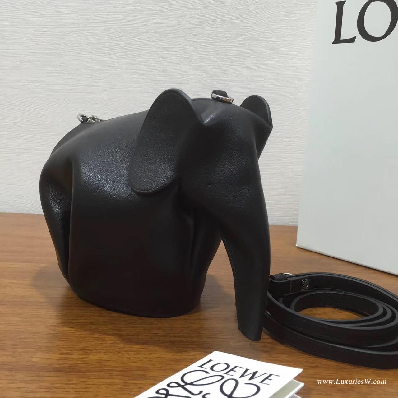 羅意威LOEWE女包 Animales Elephant Mini Bag 迷妳包 小牛皮黑色大象形包