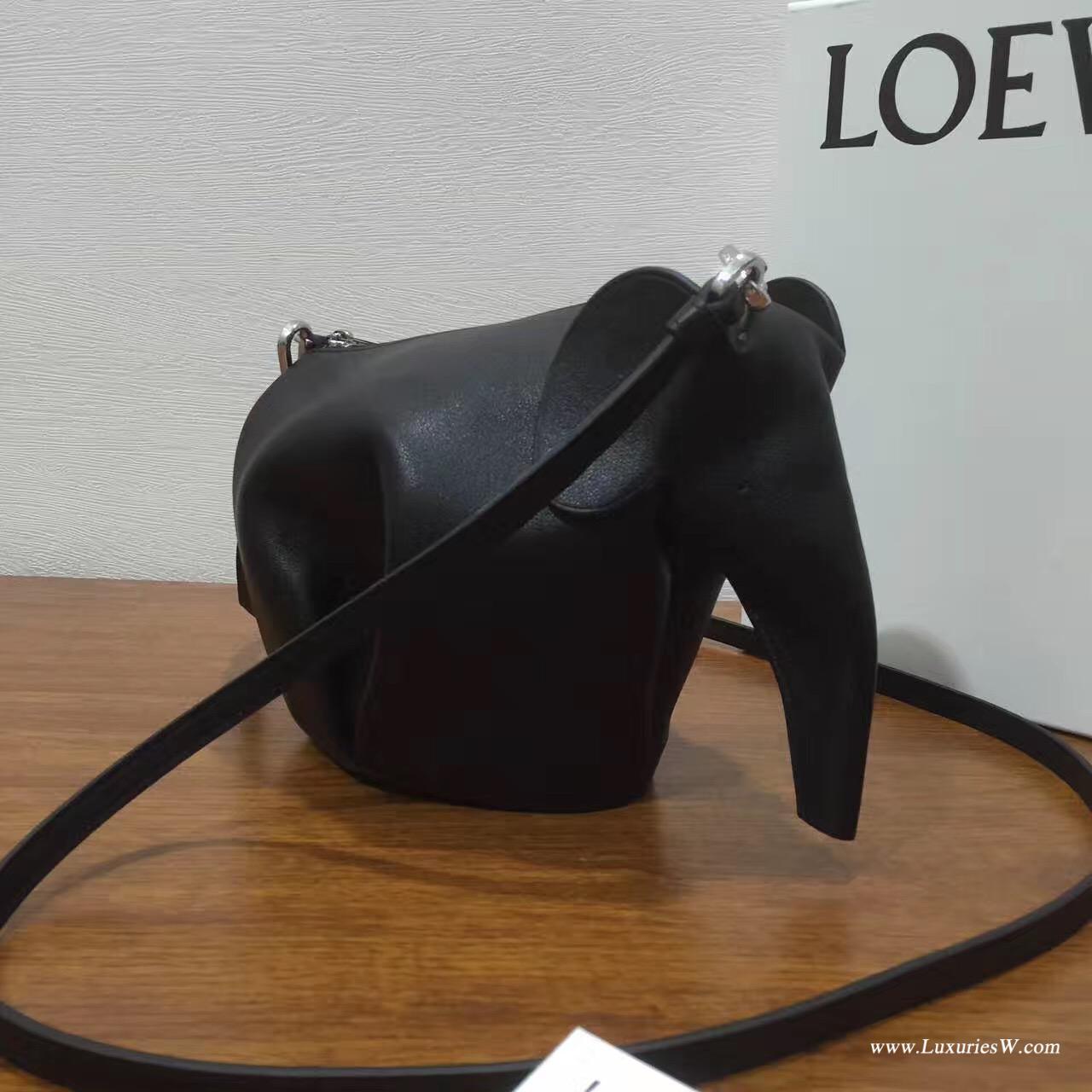 羅意威LOEWE女包 Animales Elephant Mini Bag 迷妳包 小牛皮黑色大象形包