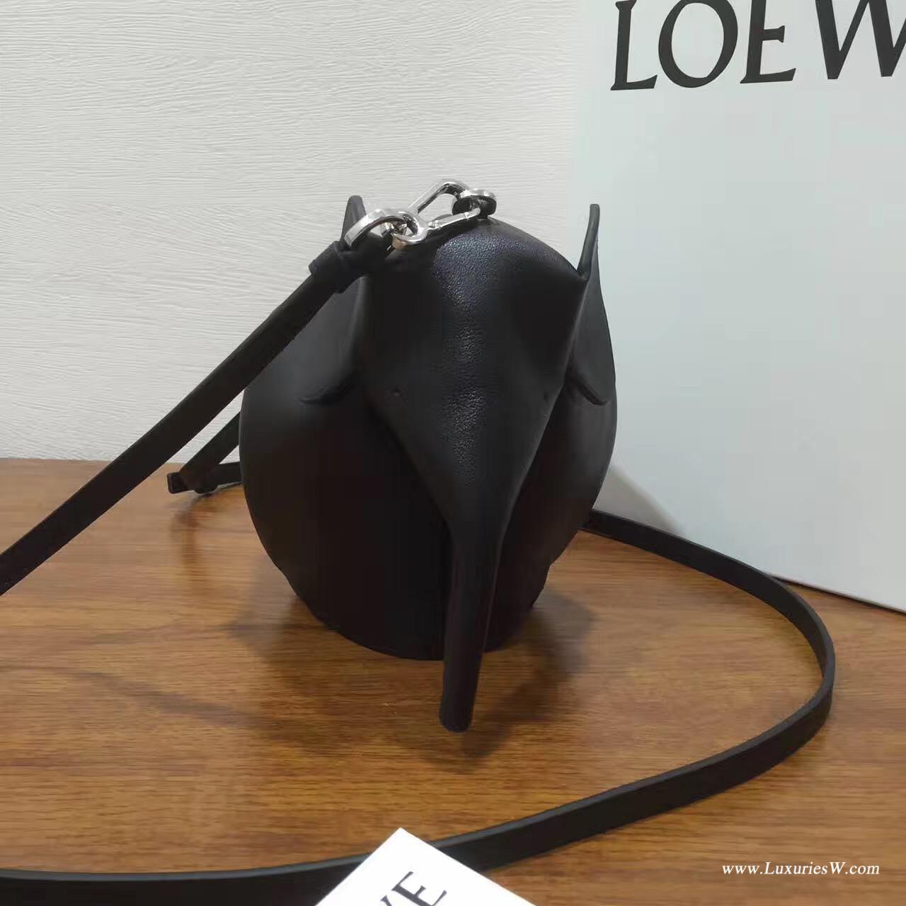 羅意威LOEWE女包 Animales Elephant Mini Bag 迷妳包 小牛皮黑色大象形包