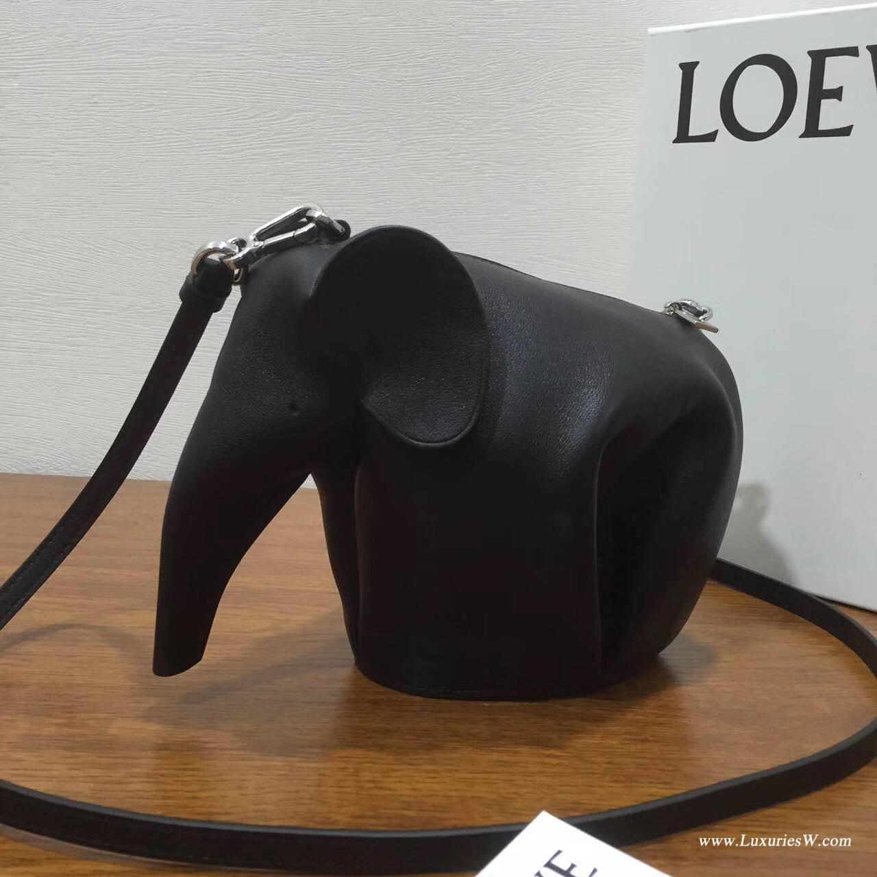 羅意威LOEWE女包 Animales Elephant Mini Bag 迷妳包 小牛皮黑色大象形包