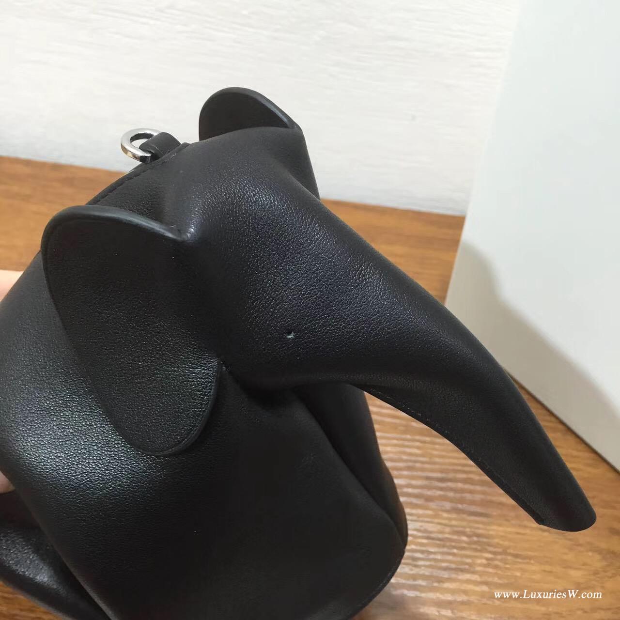 羅意威LOEWE女包 Animales Elephant Mini Bag 迷妳包 小牛皮黑色大象形包