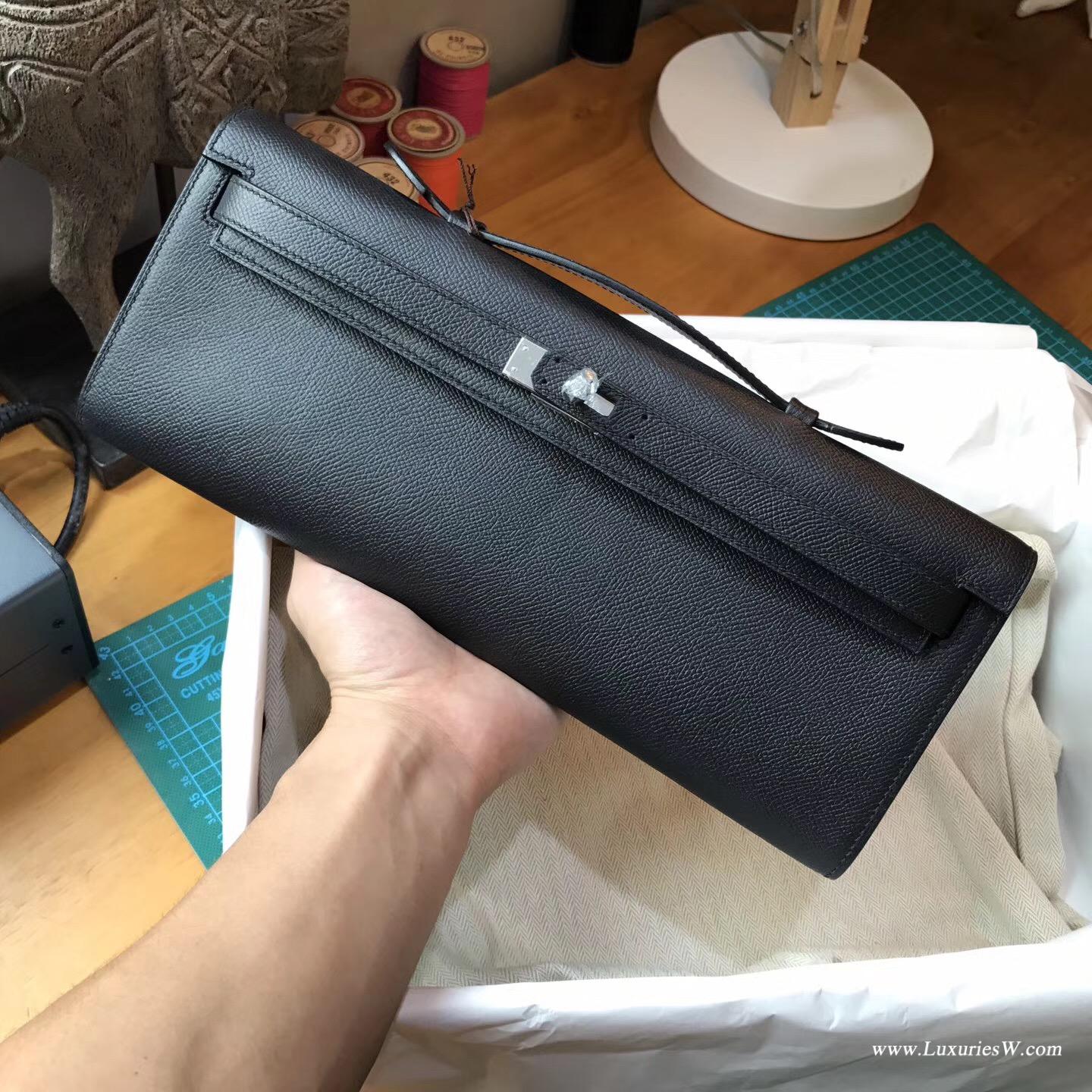 Hermes Kelly Cut Epsom CK89 Nior黑色 銀扣金屬五金 宴會手包Party必備