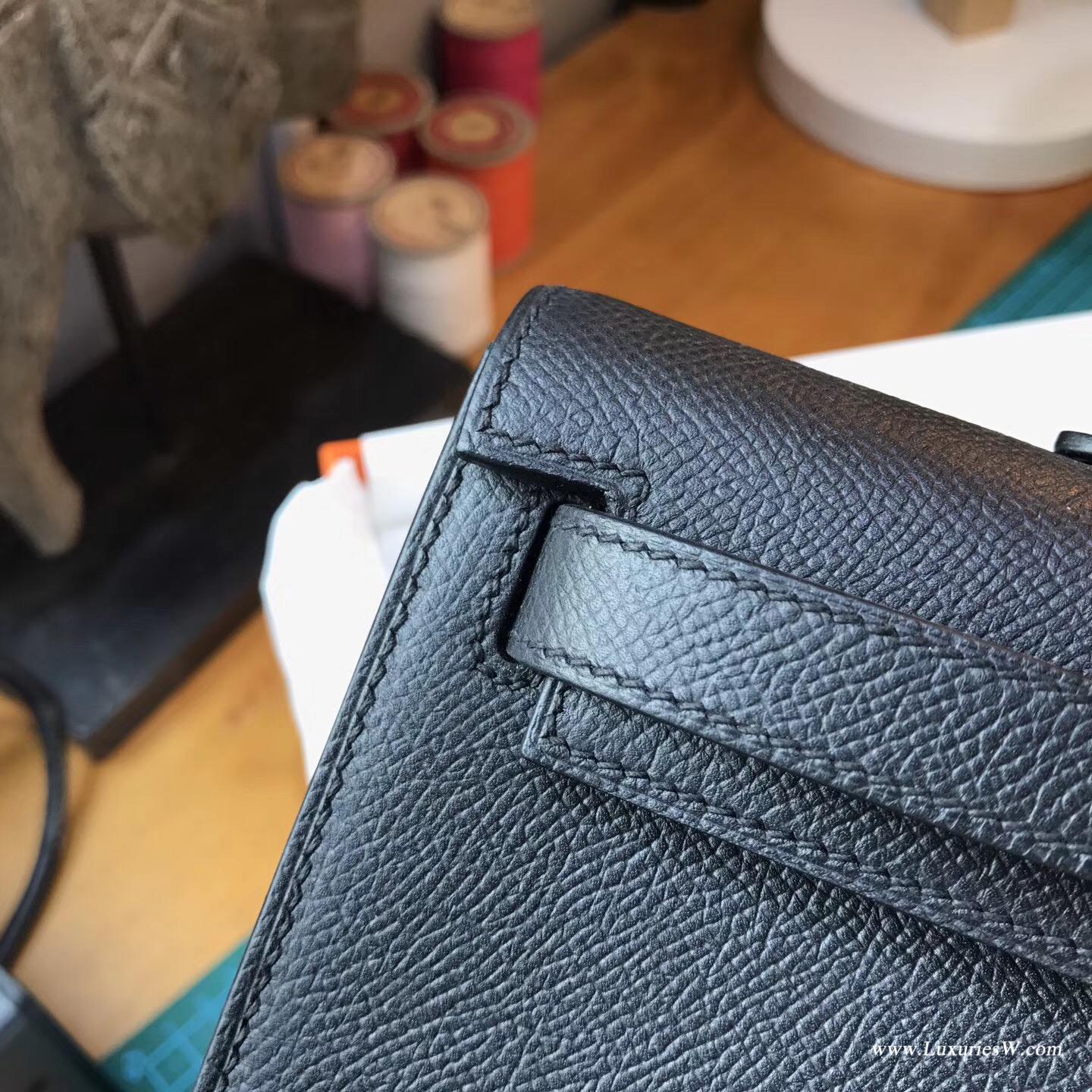 Hermes Kelly Cut Epsom CK89 Nior黑色 銀扣金屬五金 宴會手包Party必備