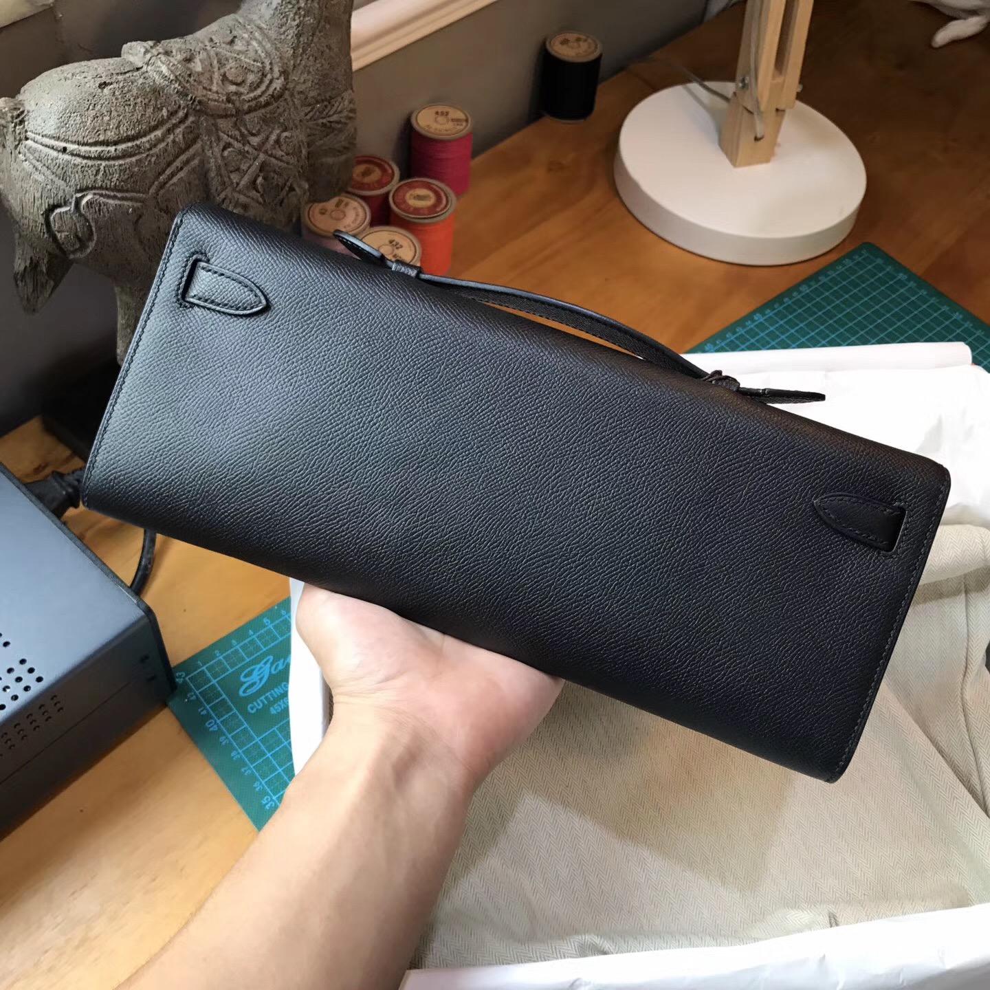 Hermes Kelly Cut Epsom CK89 Nior黑色 銀扣金屬五金 宴會手包Party必備