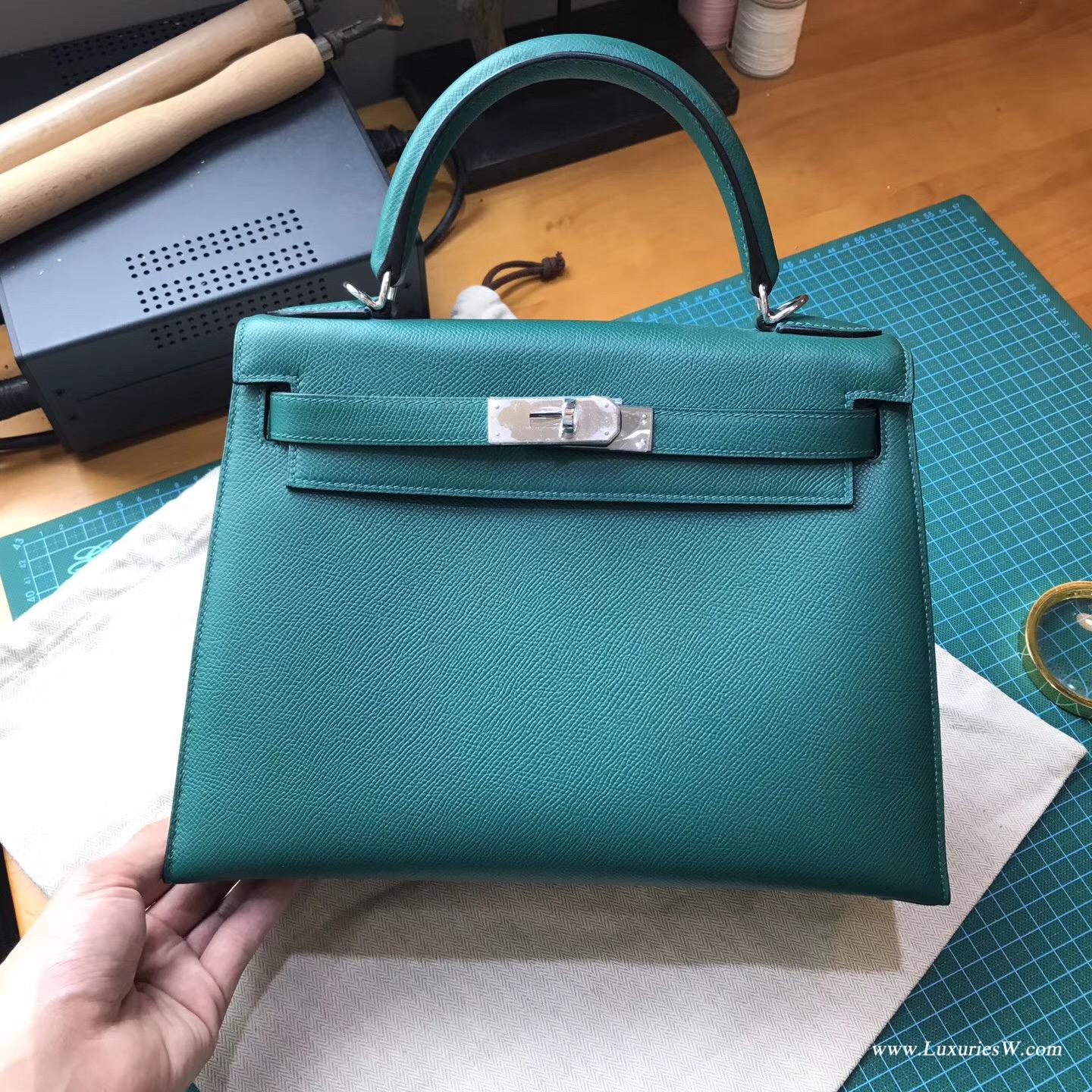 Kelly 28 Epsom Z6 Malachite 孔雀綠  外縫銀扣金屬五金