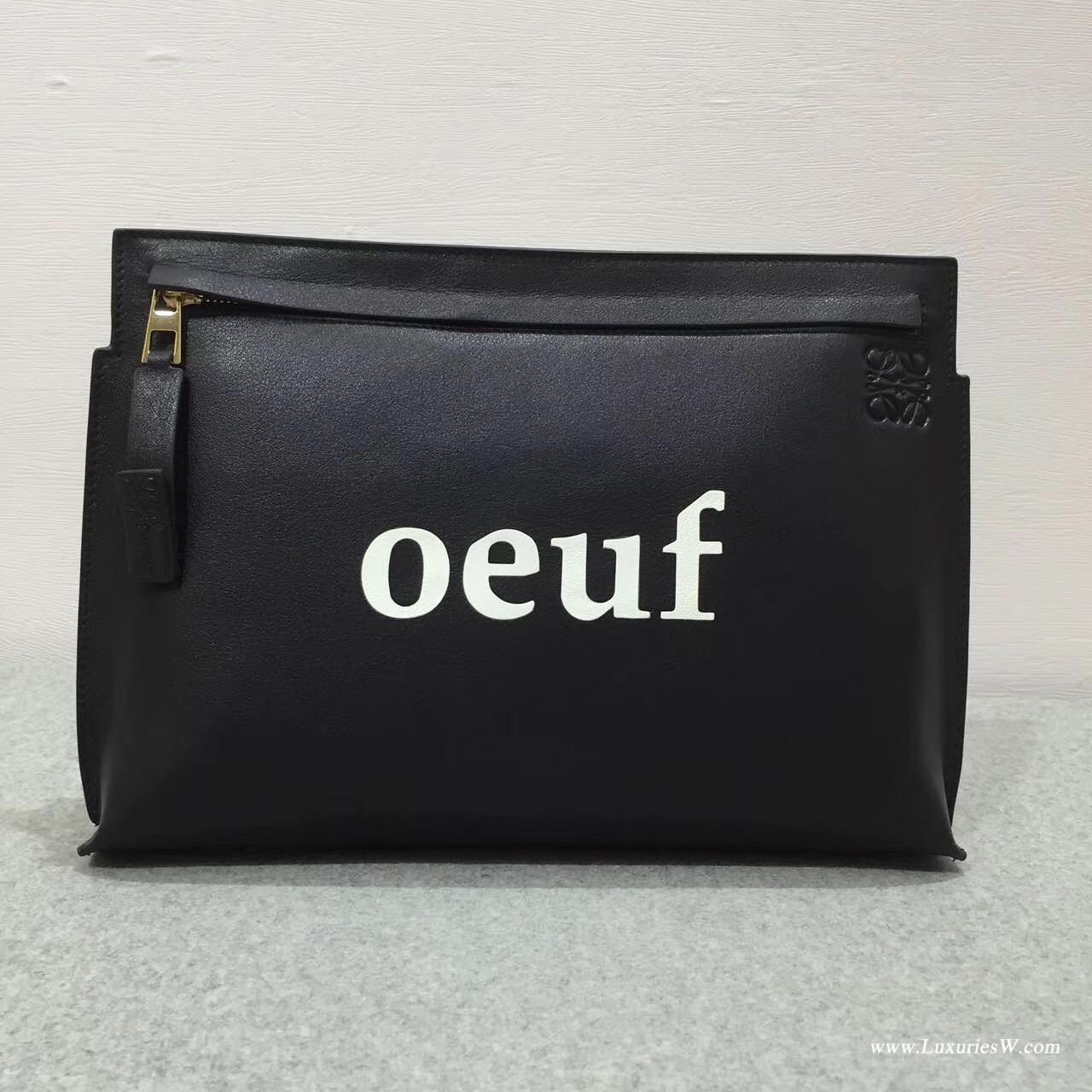 羅意威女包 Loewe T Pouch oeuf 系列手拿包 采用柔軟黑色 小牛皮