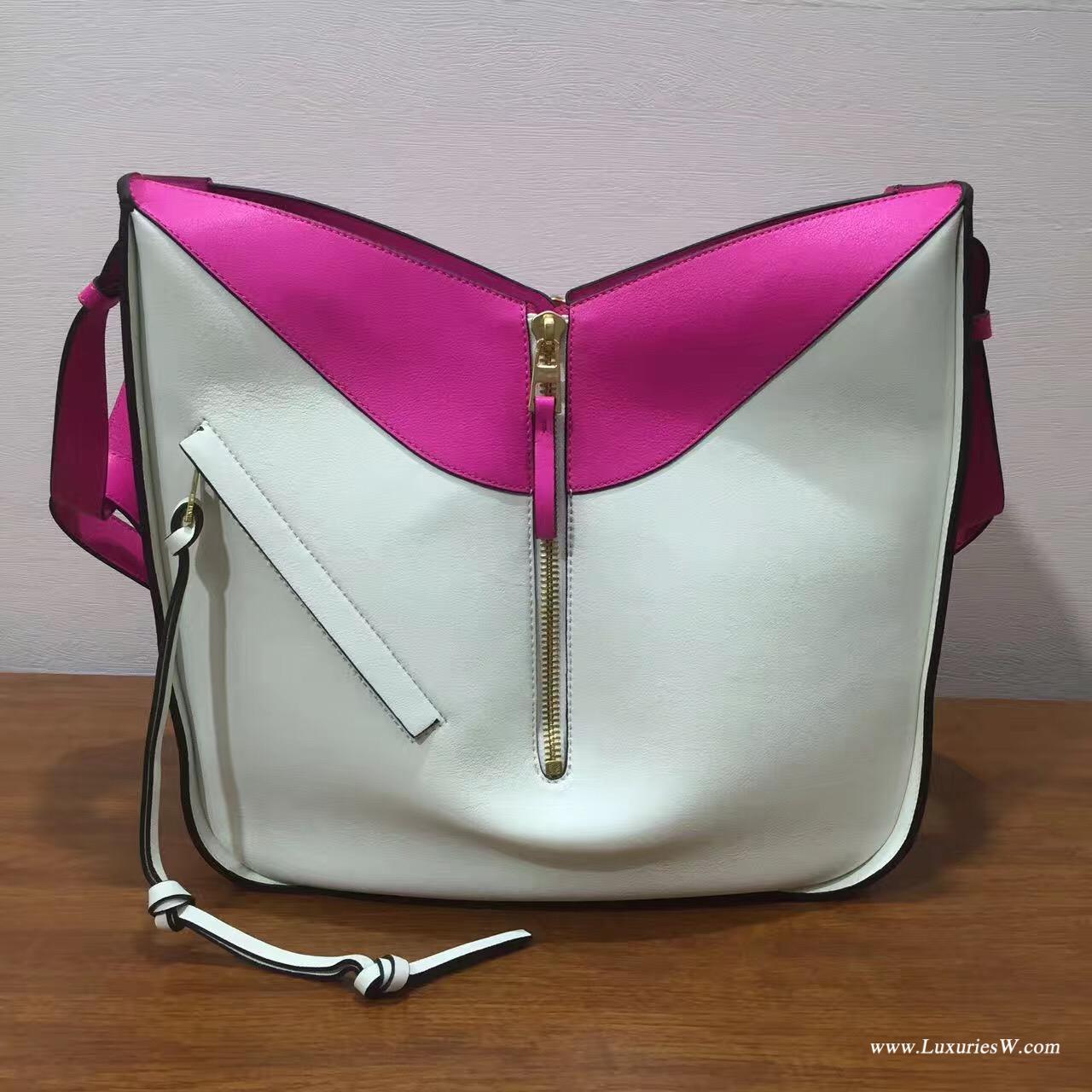 Loewe采用進口的柔軟小牛皮 Hammock Small Bag Shocking Pink/White
