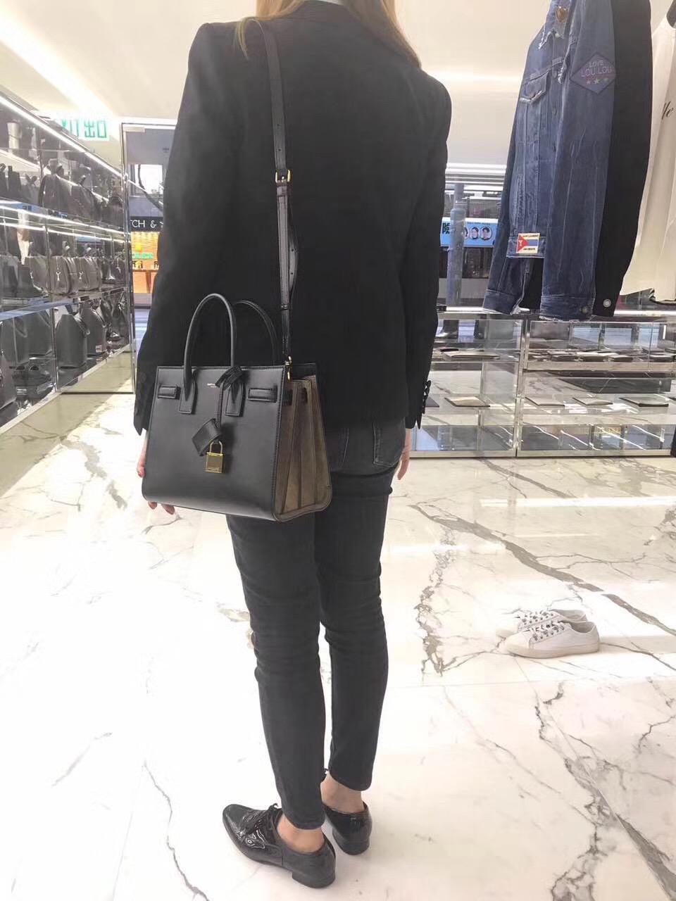 ysl Saint Laurent 經典Baby SAC DE JOUR 26cm黑配土黃