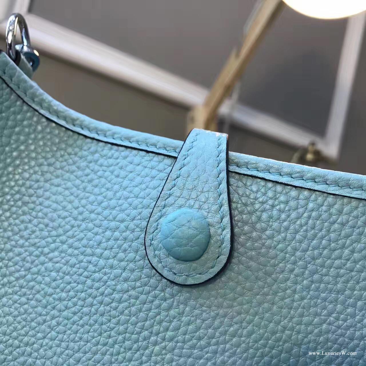 Hermes Mini Evelyne togo 3P Blue Atoll 馬卡龍藍銀扣 粉嫩粉嫩的藍色