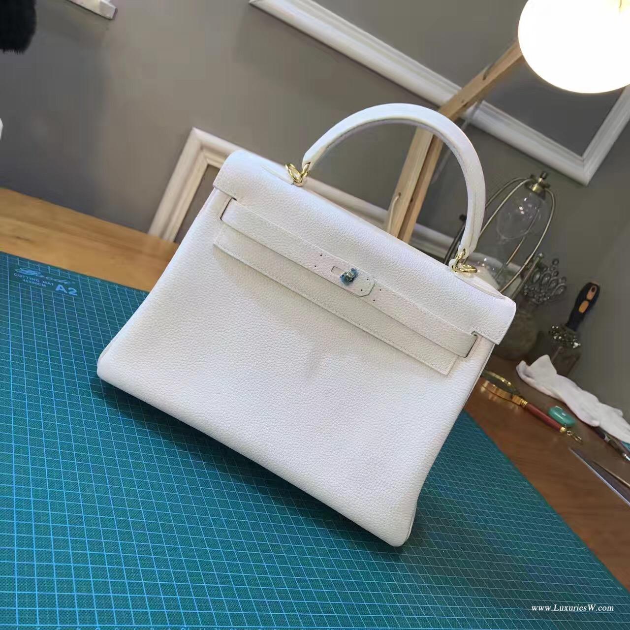 愛馬仕凱莉包 Kelly Bag 28cm togo Blanc 純白銀扣到貨