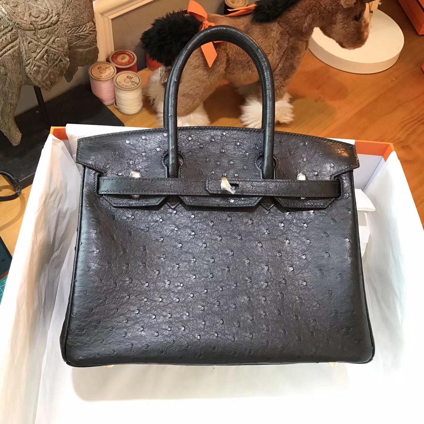 愛馬仕 鉑金包Hermes Birkin 30 鴕鳥 CK89 Nior黑色