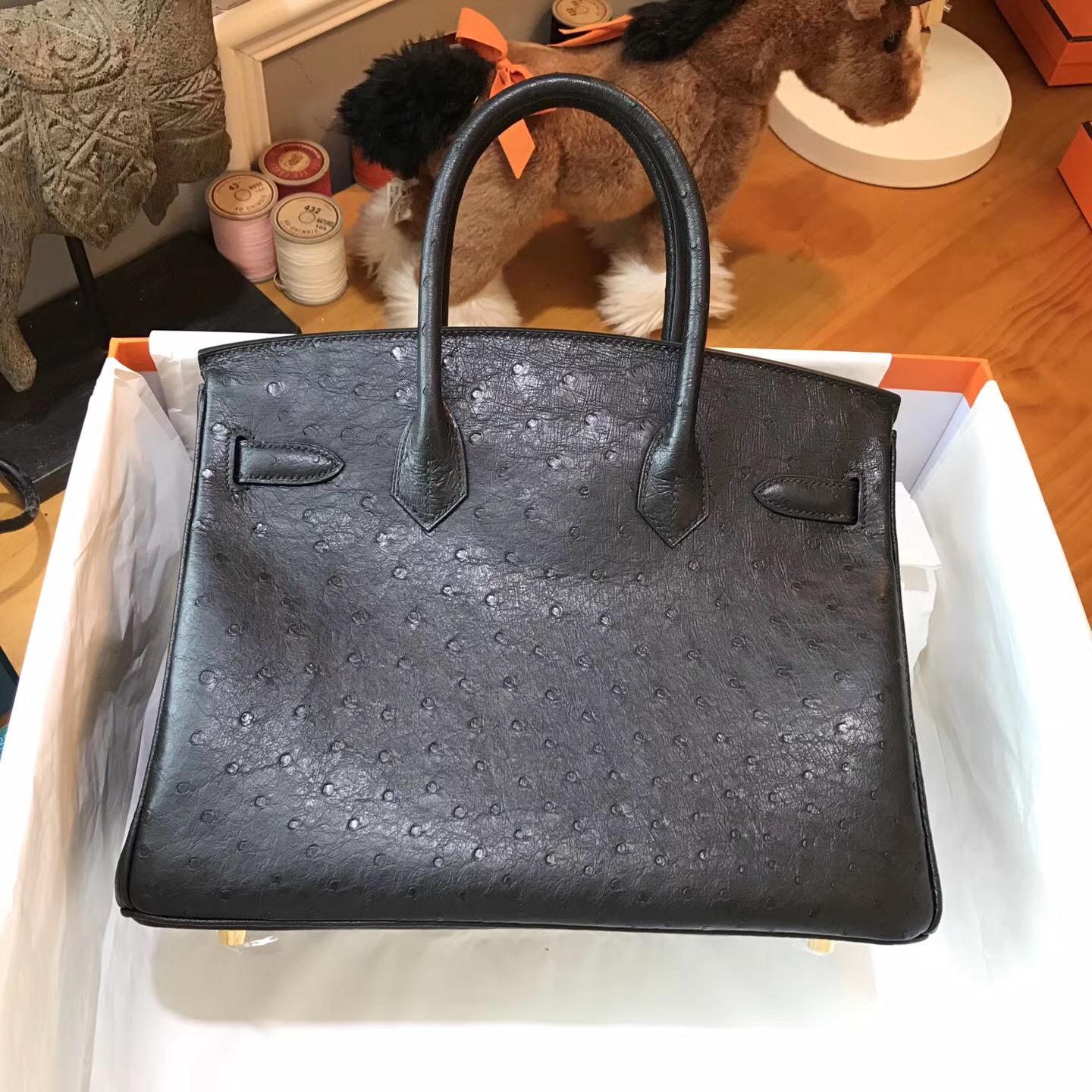 愛馬仕 鉑金包Hermes Birkin 30 鴕鳥 CK89 Nior黑色