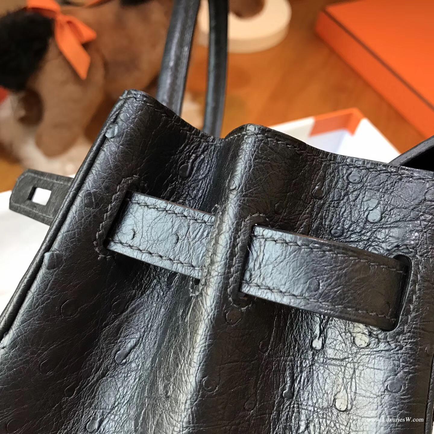 愛馬仕 鉑金包Hermes Birkin 30 鴕鳥 CK89 Nior黑色