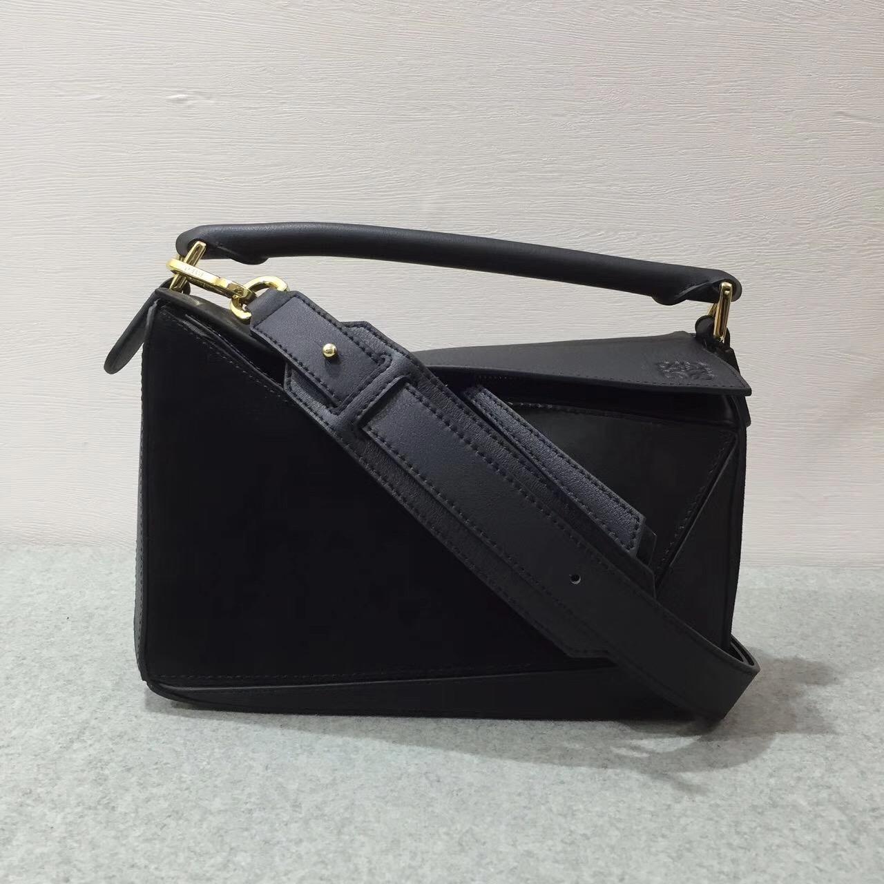 LOEWE女包迷妳小號 Puzzle Bag 黑色 采用進口西班牙不同小牛皮質拼接