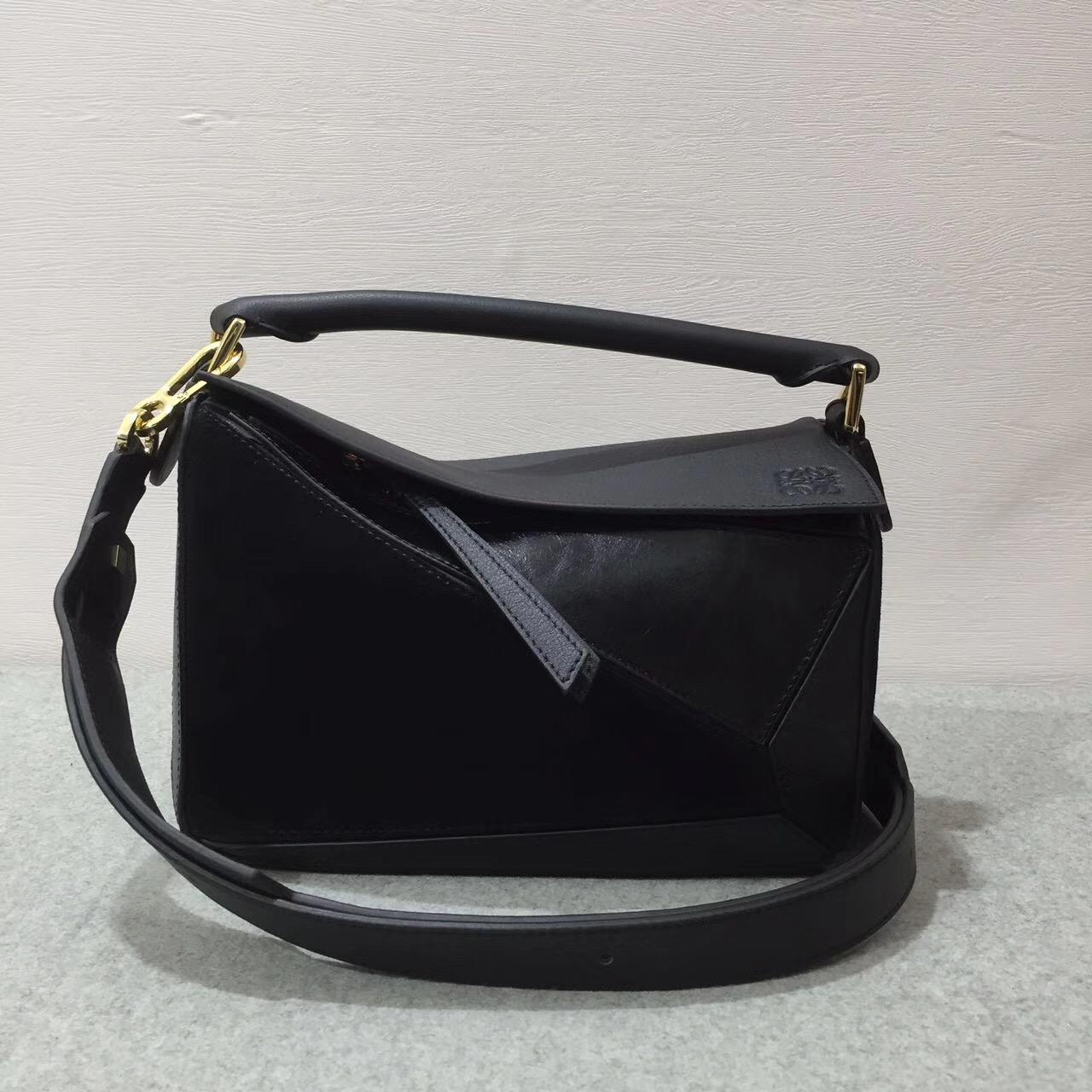 LOEWE女包迷妳小號 Puzzle Bag 黑色 采用進口西班牙不同小牛皮質拼接