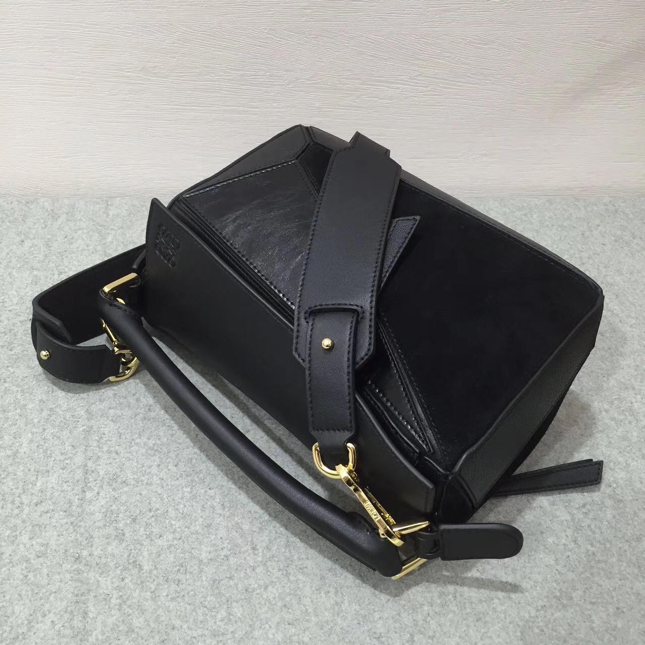 LOEWE女包迷妳小號 Puzzle Bag 黑色 采用進口西班牙不同小牛皮質拼接