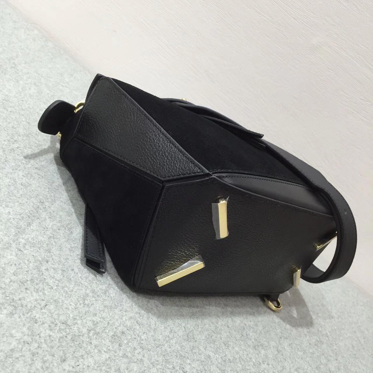 LOEWE女包迷妳小號 Puzzle Bag 黑色 采用進口西班牙不同小牛皮質拼接